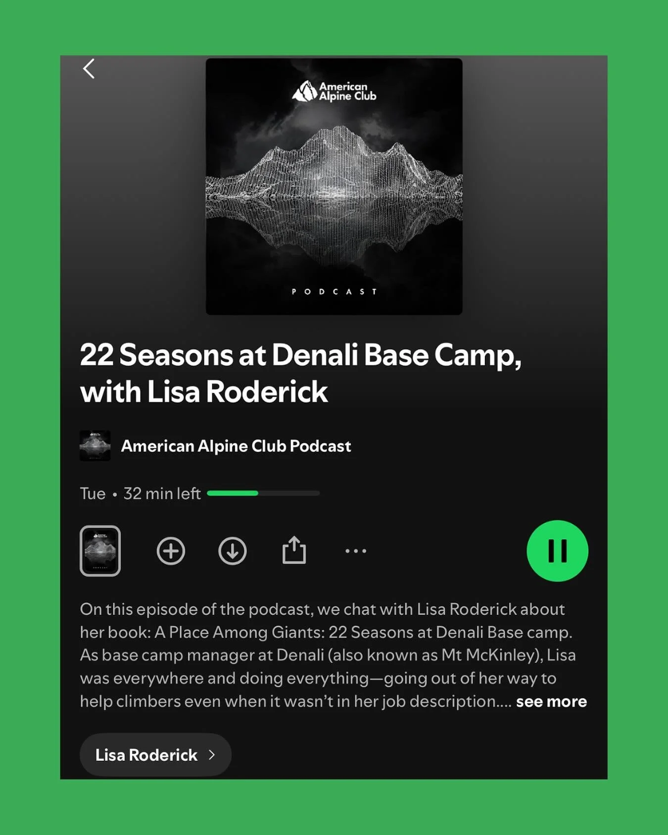 🎧 Now streaming!

Author Lisa Roderick, author of &ldquo;A Place Among Giants,&rdquo; joins the American Alpine Club Podcast for an inspiring conversation about courage, discovery, and finding one&rsquo;s place among the world&rsquo;s great peaks.

