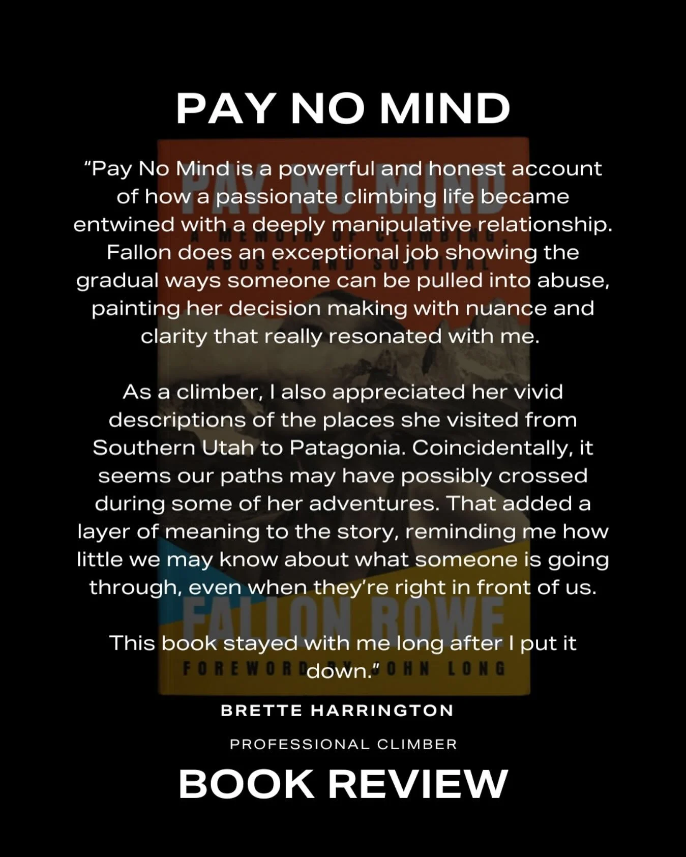Another glowing review for Fallon Rowe&rsquo;s upcoming memoir Pay No Mind!

Preorder your copy today at dapbooks.shop and be among the first to experience this powerful story. Link in bio! 📖 🧗&zwj;♀️ 

#PayNoMind #FallonRowe #Memoir #BookLovers #R