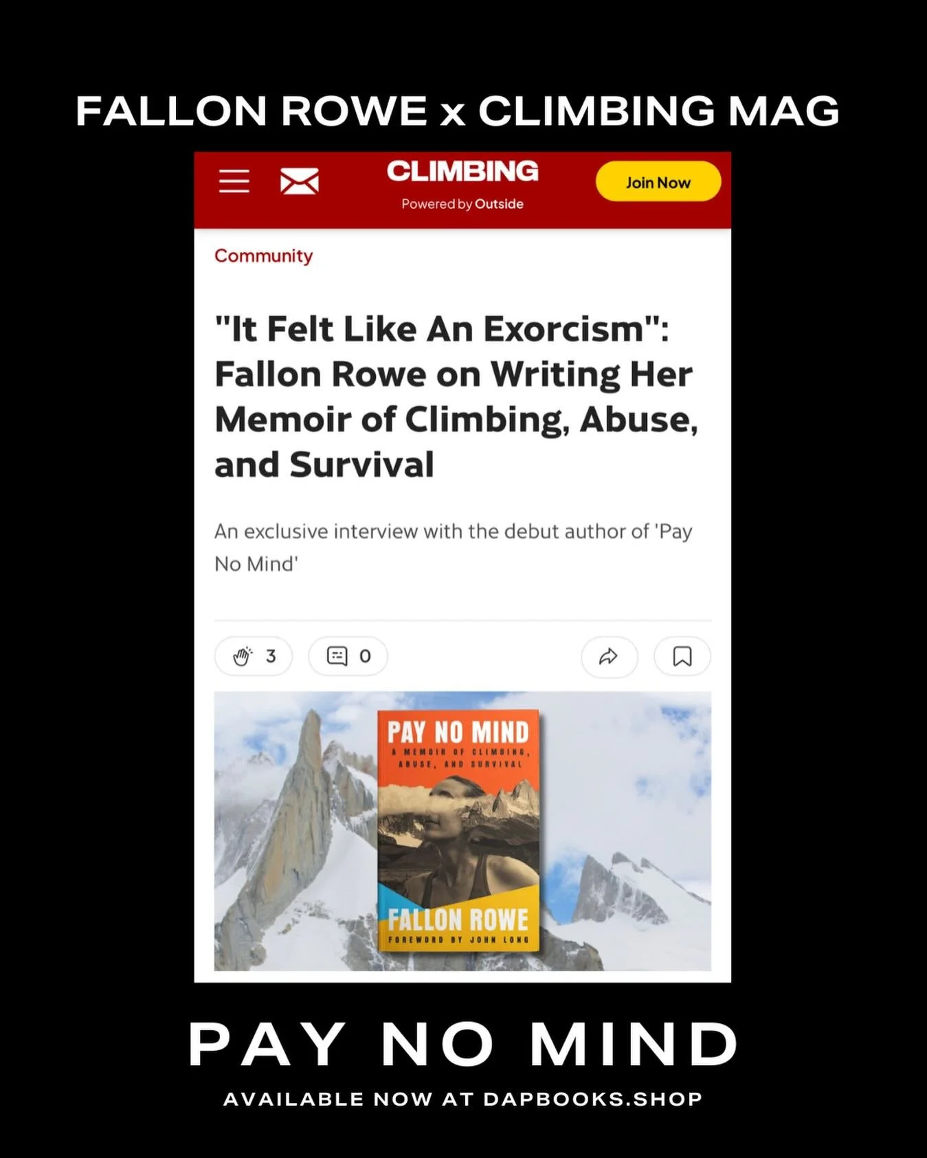 ⏪ Throwback Feature Spotlight 🧗&zwj;♀️✨

Before Pay No Mind hit bookshelves, Fallon Rowe&rsquo;s story caught attention with a powerful feature on Climbing.com&mdash;and it&rsquo;s just as gripping now as it was then.
This throwback highlights the r