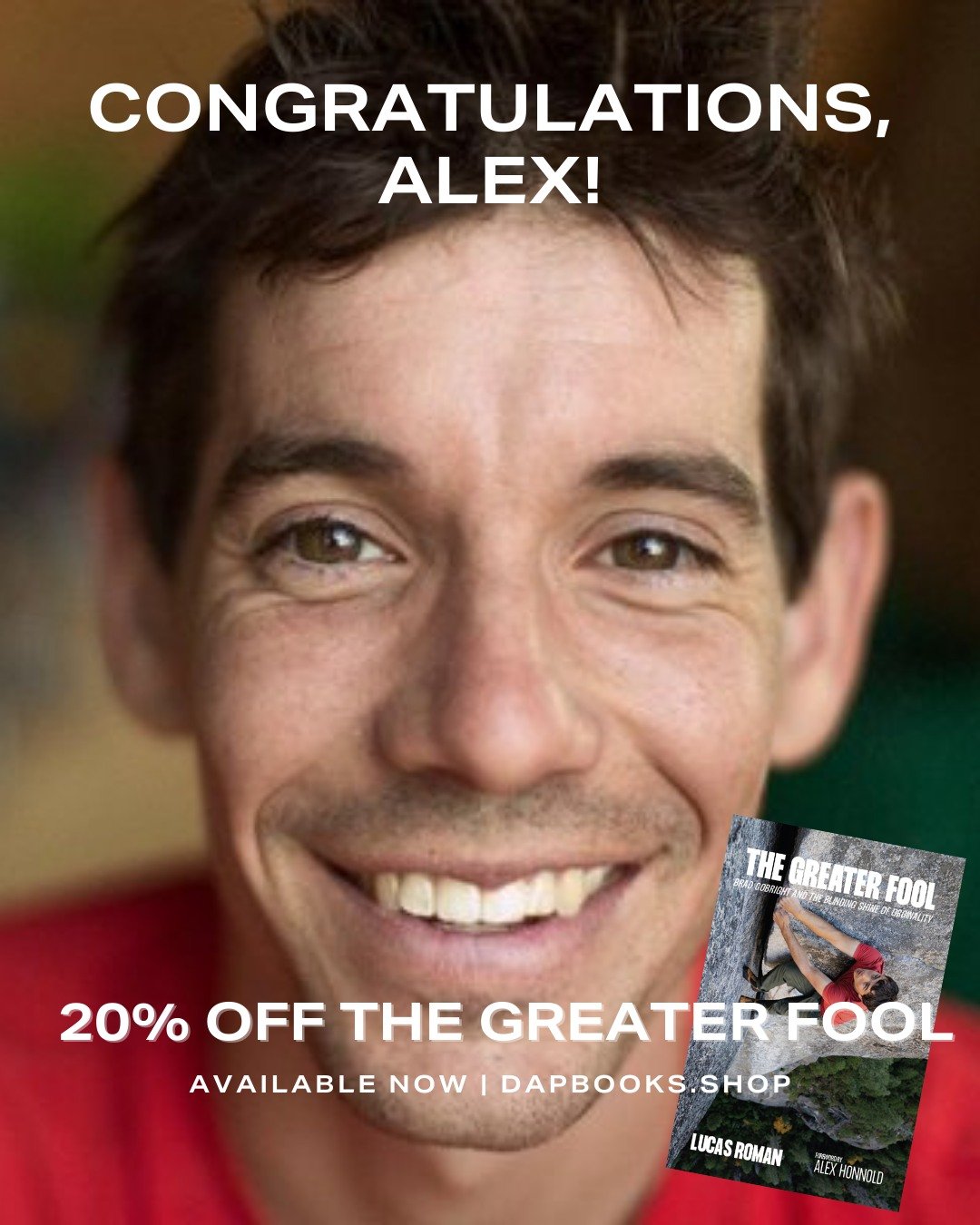 In celebration of @alexhonnold's successful ascent of Taipei 101, we are offering 20% off The Greater Food: Brad Gobright and the Blinding Shine of Originality, which Alex graciously wrote the foreword for in honor of his friend. Available now at dap