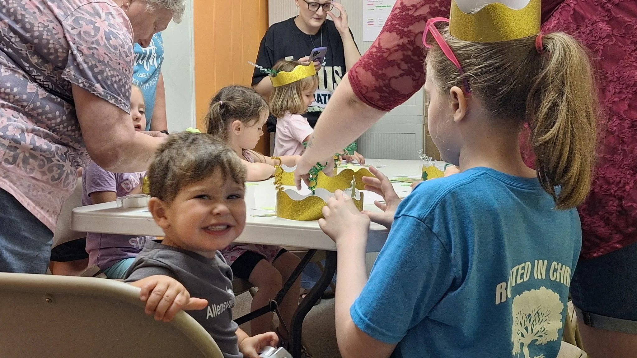 Youth crafts during Vacation Bible School.