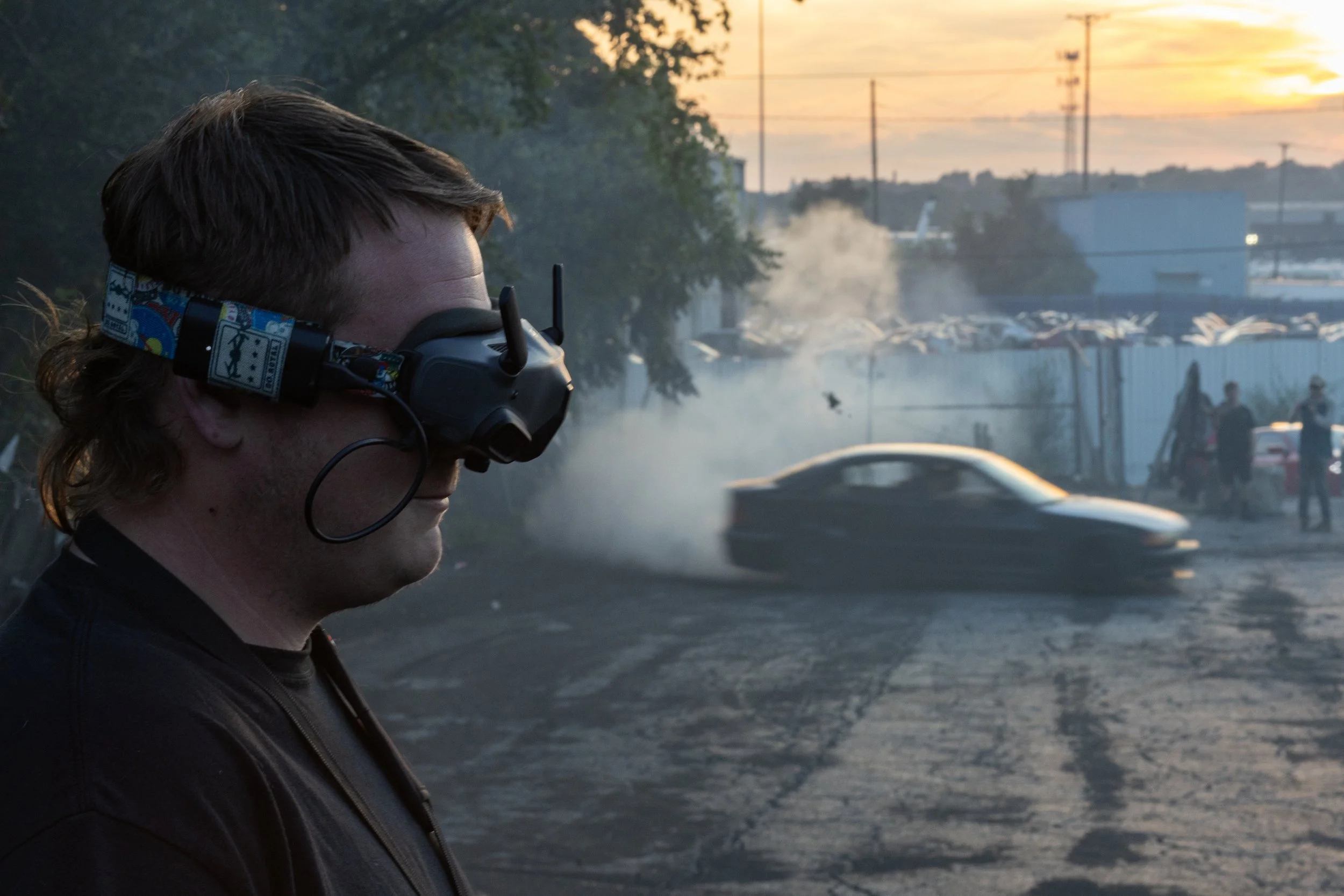 Dylan Welch pilots an FPV drone during a legal slideshow on Sept. 7, 2025, in Kansas City, Mo.