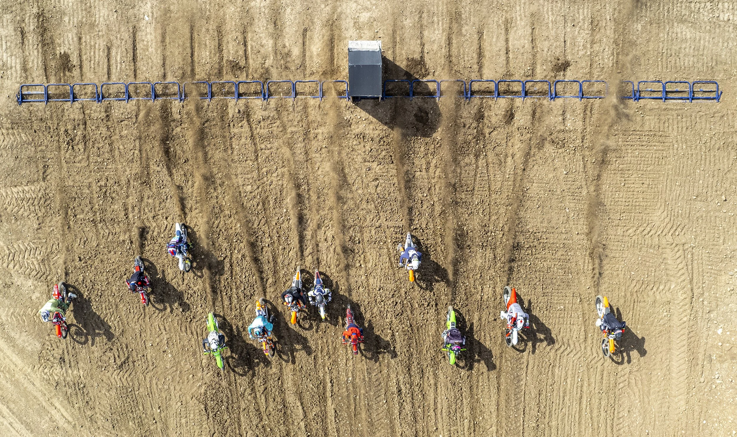 Riders take off from the starting line of a motocross race at the EC Enterprises Motorsports Park on March 12, 2022, in Lewiston, Idaho.