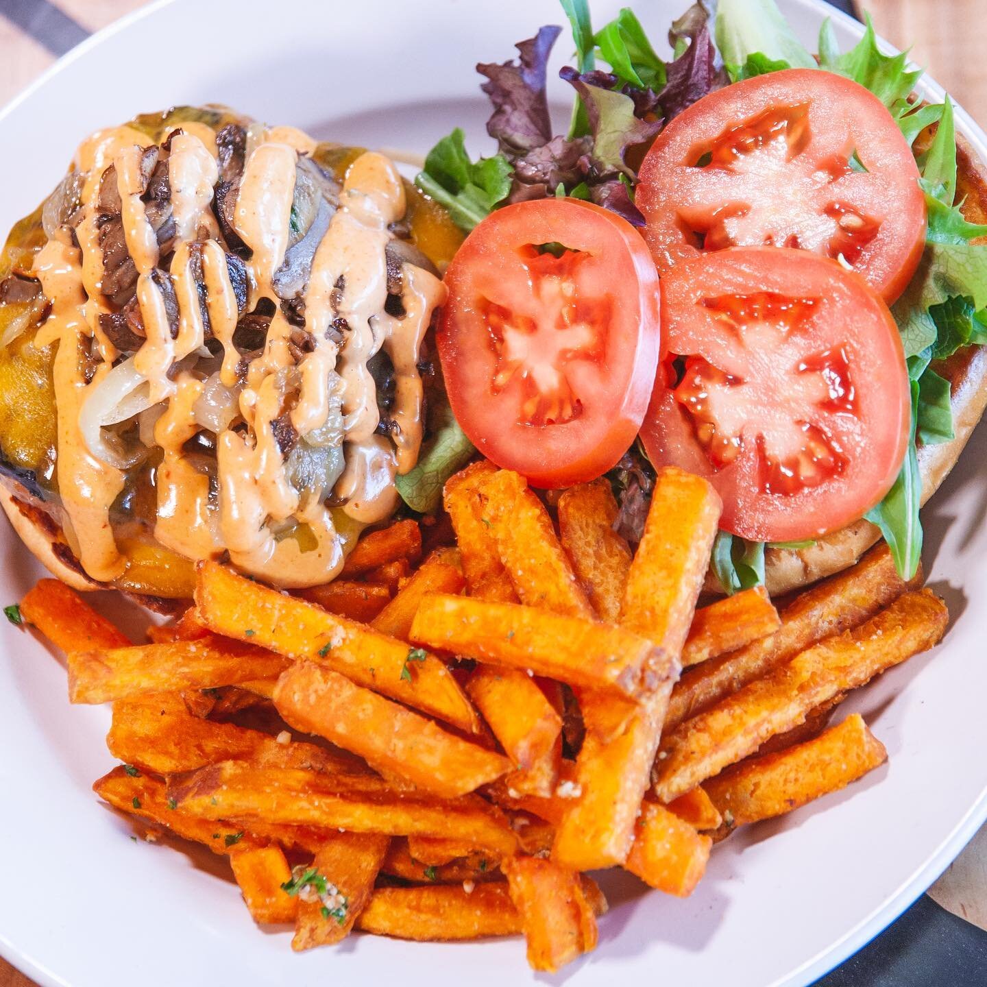 Spice up your week with our sizzling special: The Jerk Turkey Burger! 🍔Dive into a succulent 1/2 lb Spicy Jerk Turkey Patty, topped with Smothered Onions &amp; Mushrooms, Lettuce, Tomatoes, Sharp Cheddar Cheese, Chipotle Mayo, and a side of Garlic F