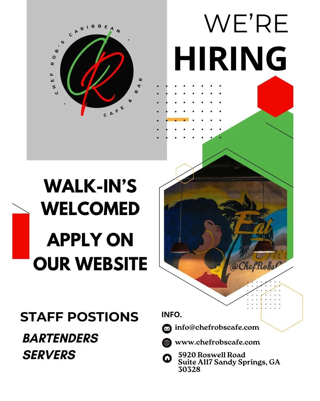 We're hiring! 🔥

Atlanta's favorite Caribbean spot is looking for experienced bartenders and servers to join our growing team.

If you're looking for a workplace with a supportive team, a fun atmosphere, great energy, and even better food, we'd love