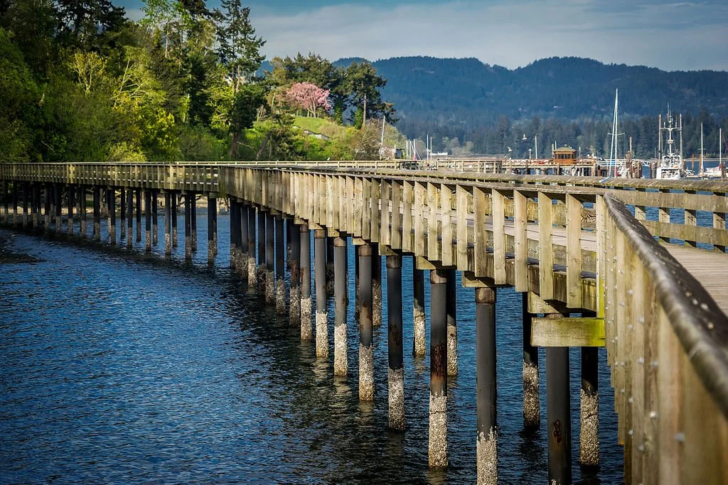 Marine boardwalk and accessible walkway in Sooke, BC.
