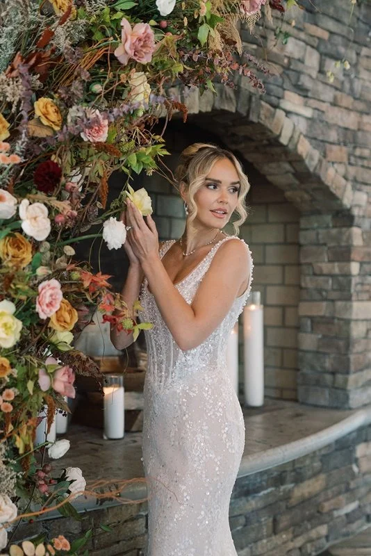 A garden-grown floral installation built at a wedding