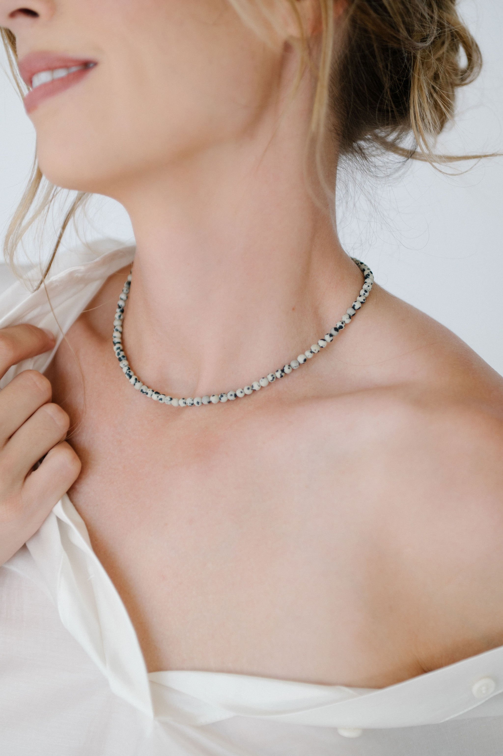 Dalmatian Jasper Beaded Choker Necklace