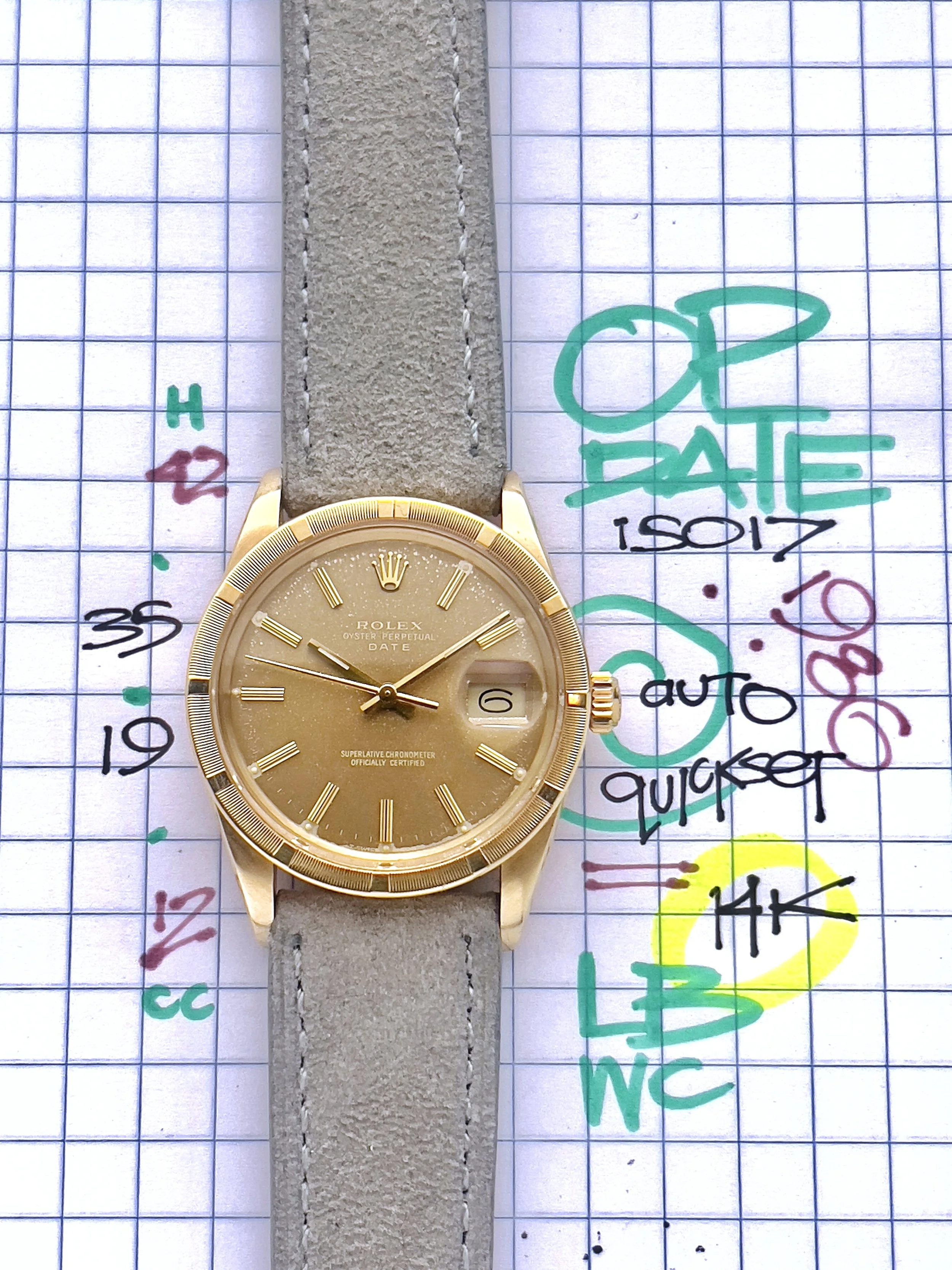 Rolex Oyster Perpetual Date 14k solid gold ref. 15017 circa 1986