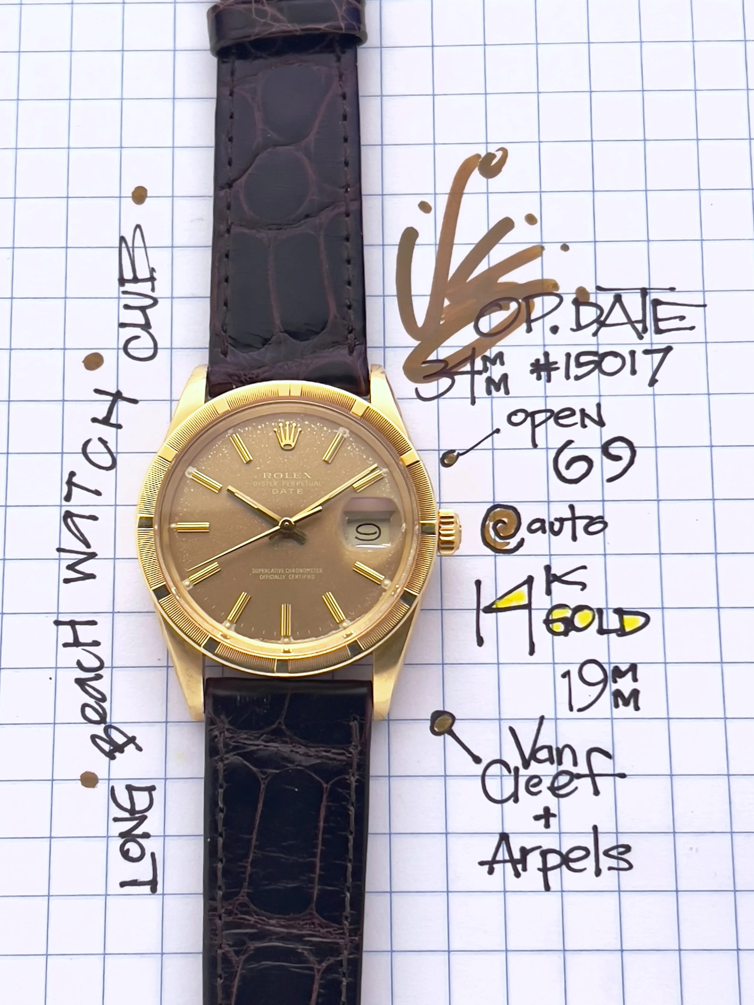 Rolex Oyster Perpetual Date 14k solid gold ref. 15017 circa 1986 on Van Cleef & Arpels Strap