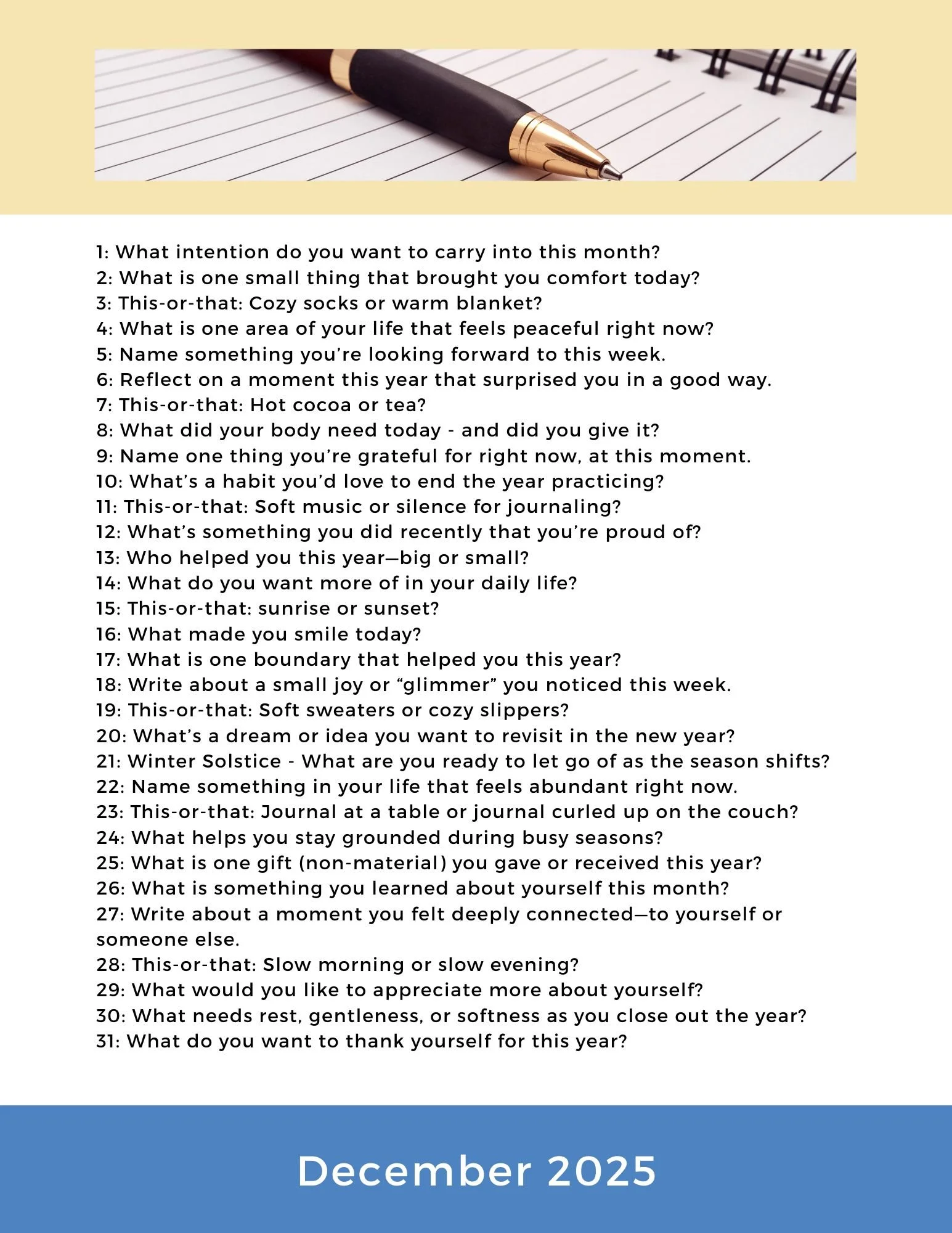 December FREE journaling prompts