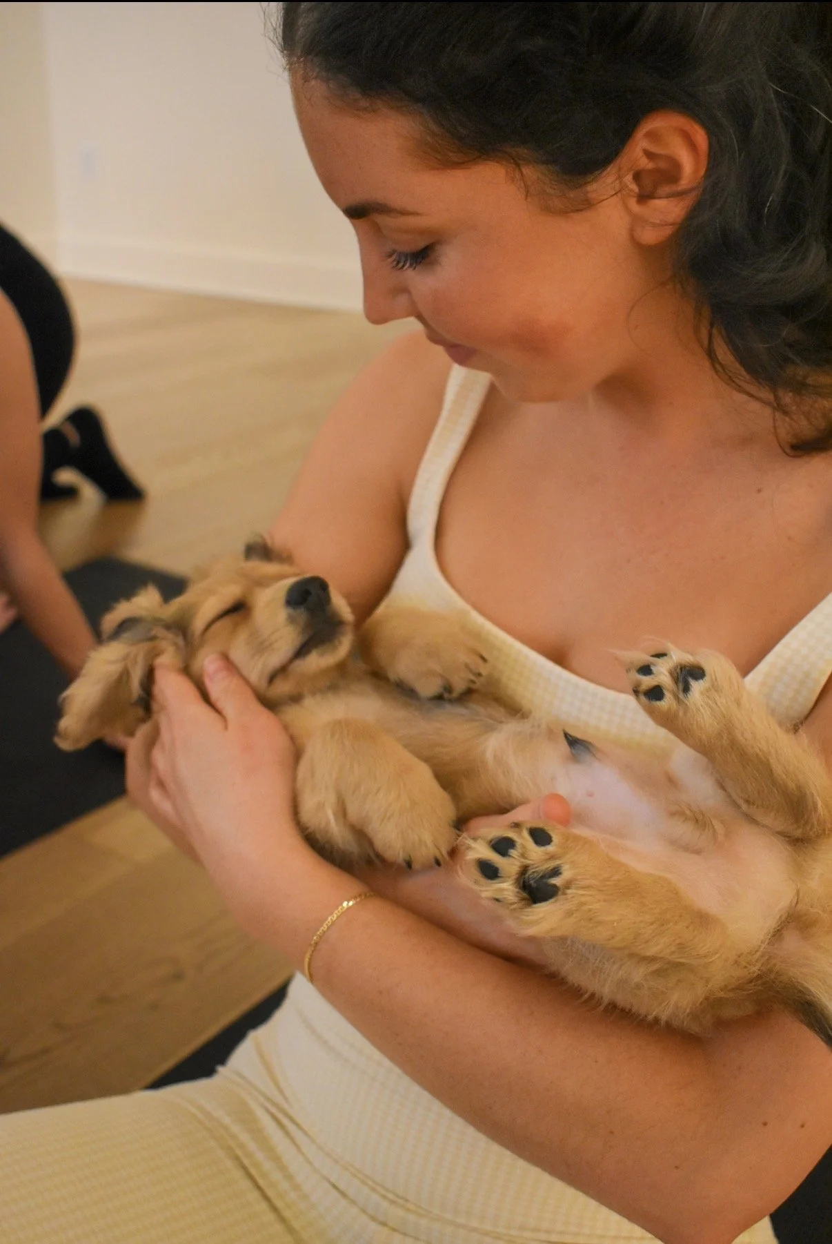 Participants enjoying Puppy Yoga DC at Lūneh Yoga studio