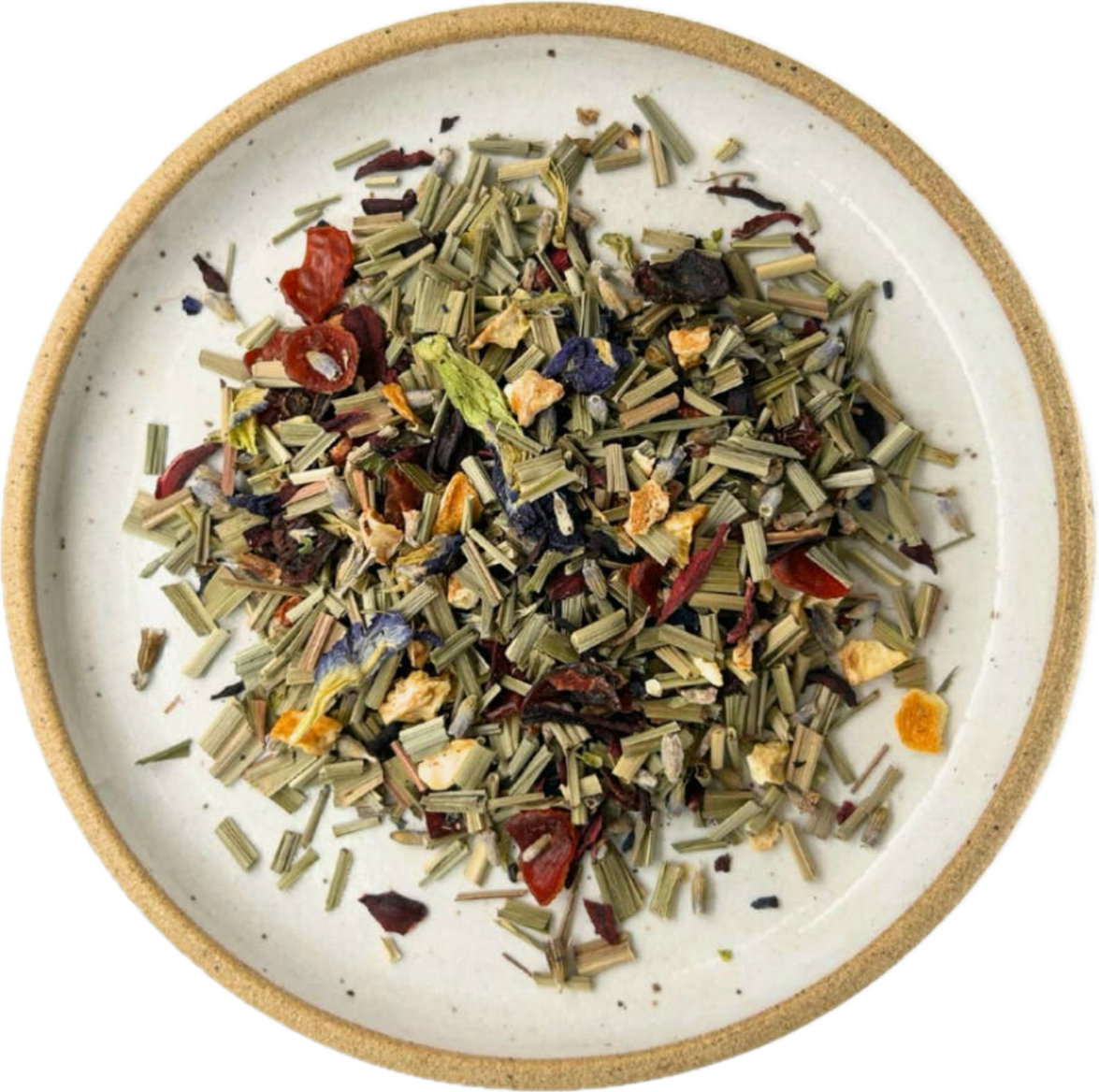   Lavender Lemonade   — Lemongrass, Hibiscus, Rosehips, Lemon Peel, Butterfly Pea and Lavender   Caffeine Free 