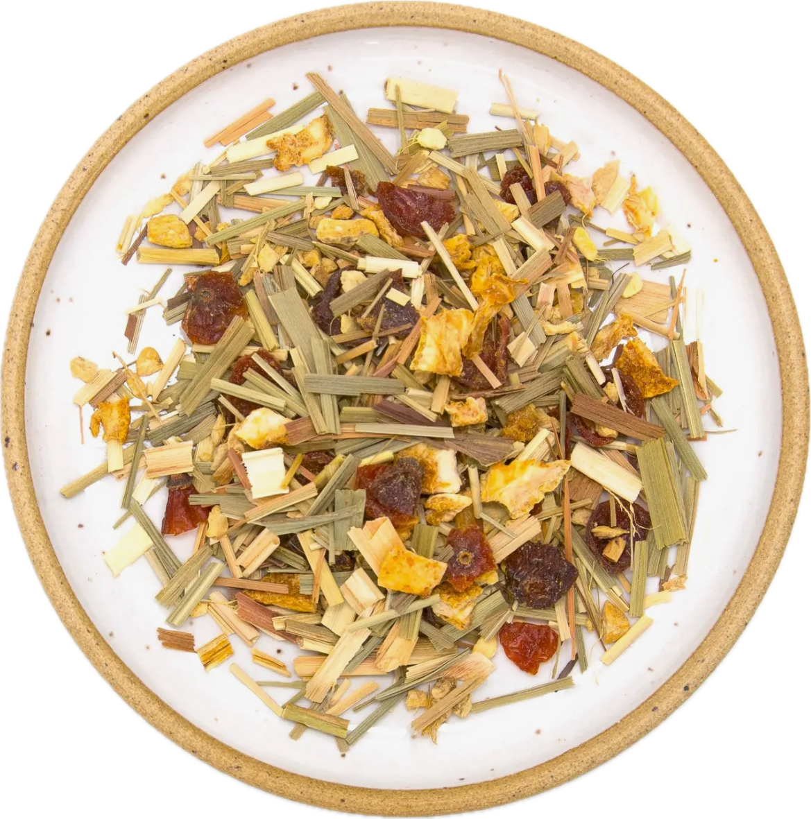   Ginger Lemongrass   — Lemongrass, Ginger Root, Rosehips, Orange Peel   Caffeine Free 