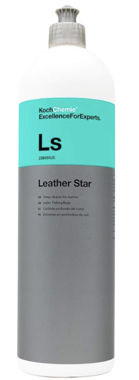 A bottle of Koch Chemie Leather Star deep cleaner for leather upholstery.
