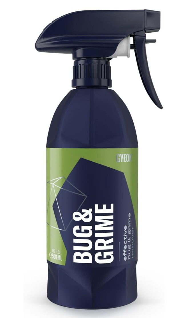 A spray bottle labeled 'Bug & Crime' with a trigger spray top, green and dark blue design, and text indicating it is an effective bug and pesticide spray.