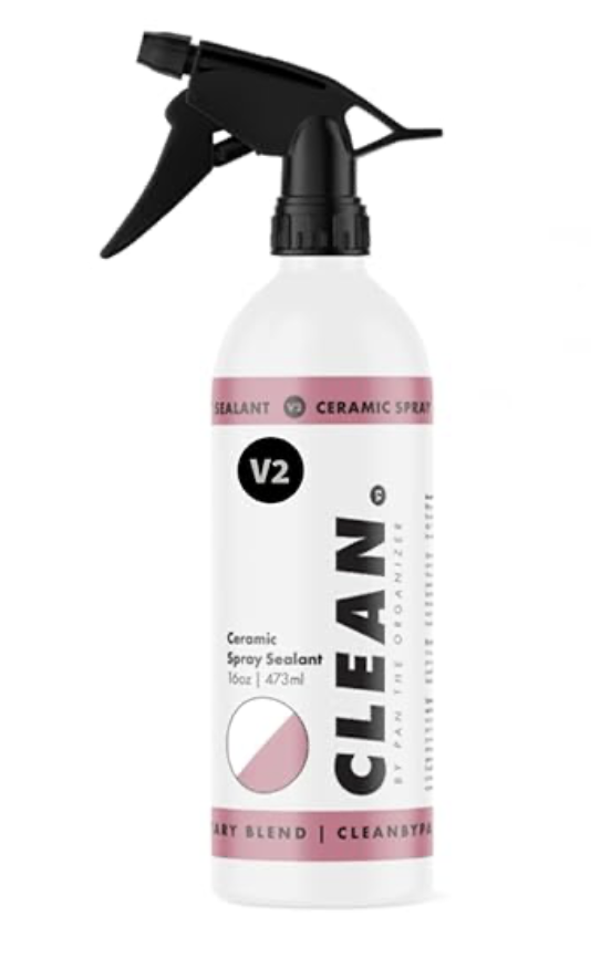 A white spray bottle with a black trigger, labeled Clean N' by The Original, containing ceramic spray sealant.