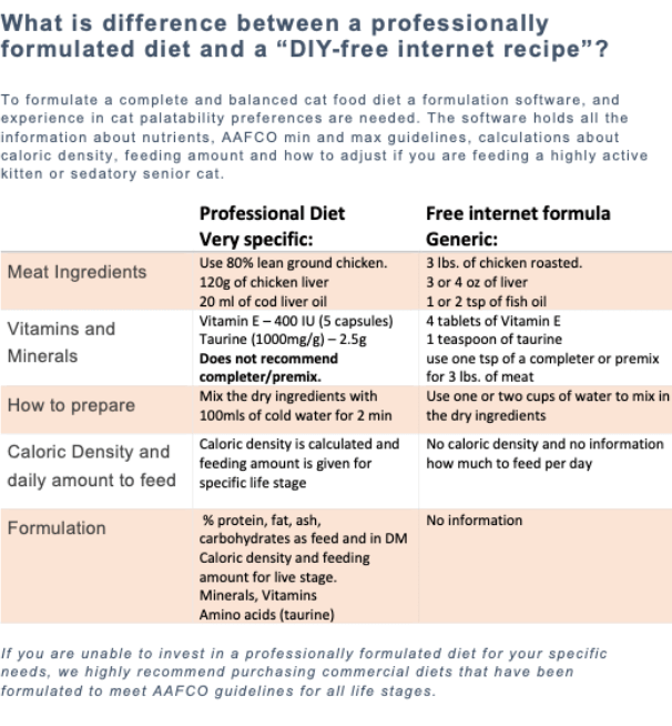 What is the difference between a professionally formulated diet, and a free internet recipe?
