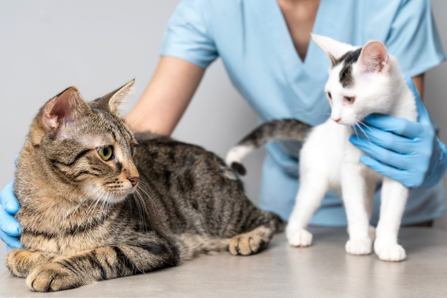 Photo of a cat professional caring for cats.