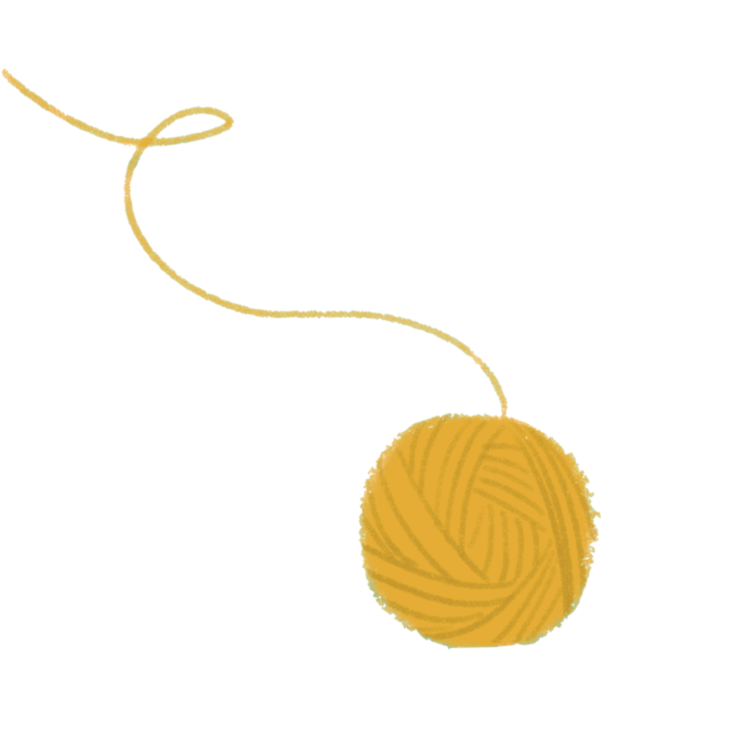 An illustration of a ball of yarn cat toy.