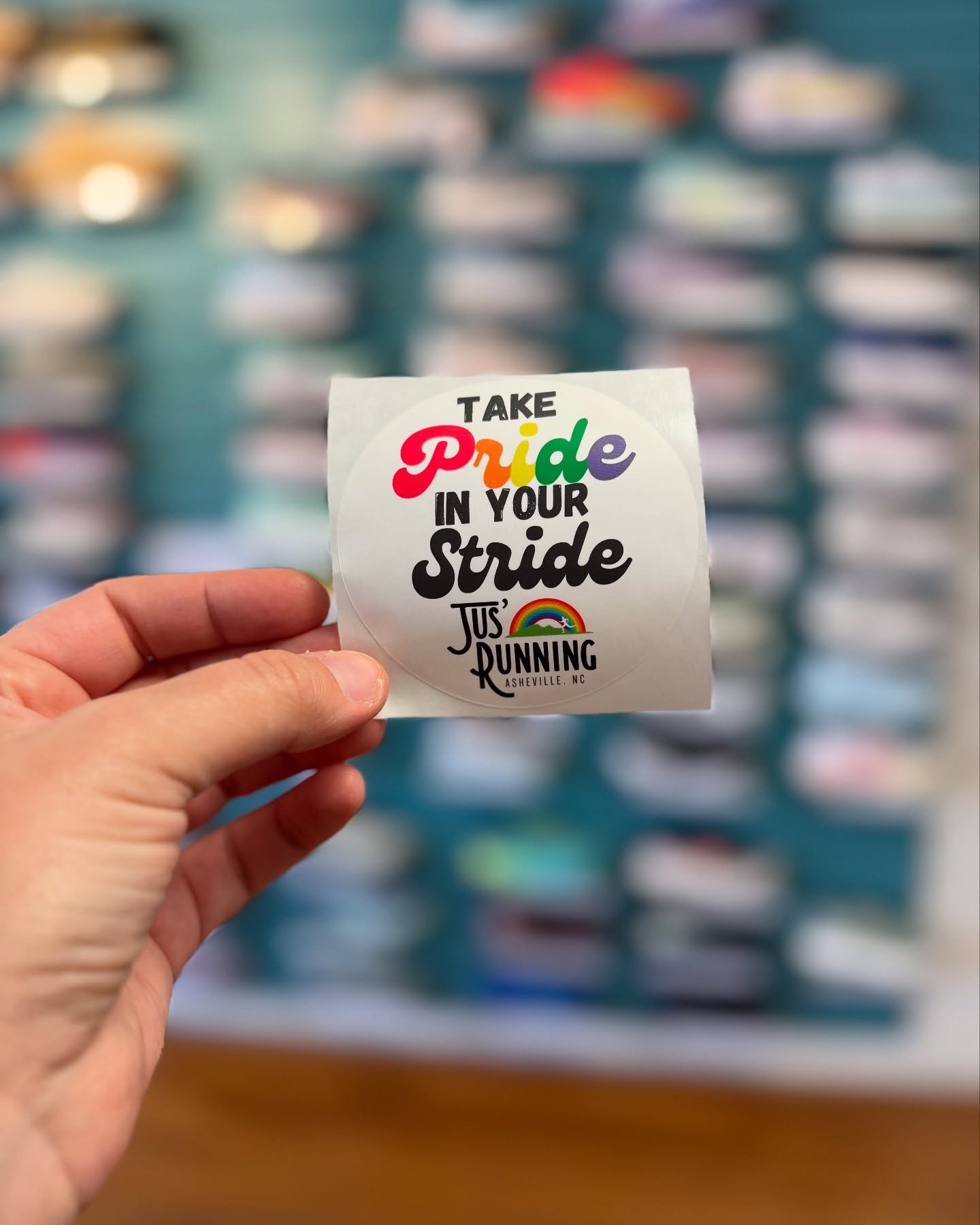Stop in the shop to pick up a Pride sticker! 🌈 Free &amp; we&rsquo;d love to see you! 

Stay tuned for our Summer Solstice Sale!

#jusrunning #pride #avlpride #running