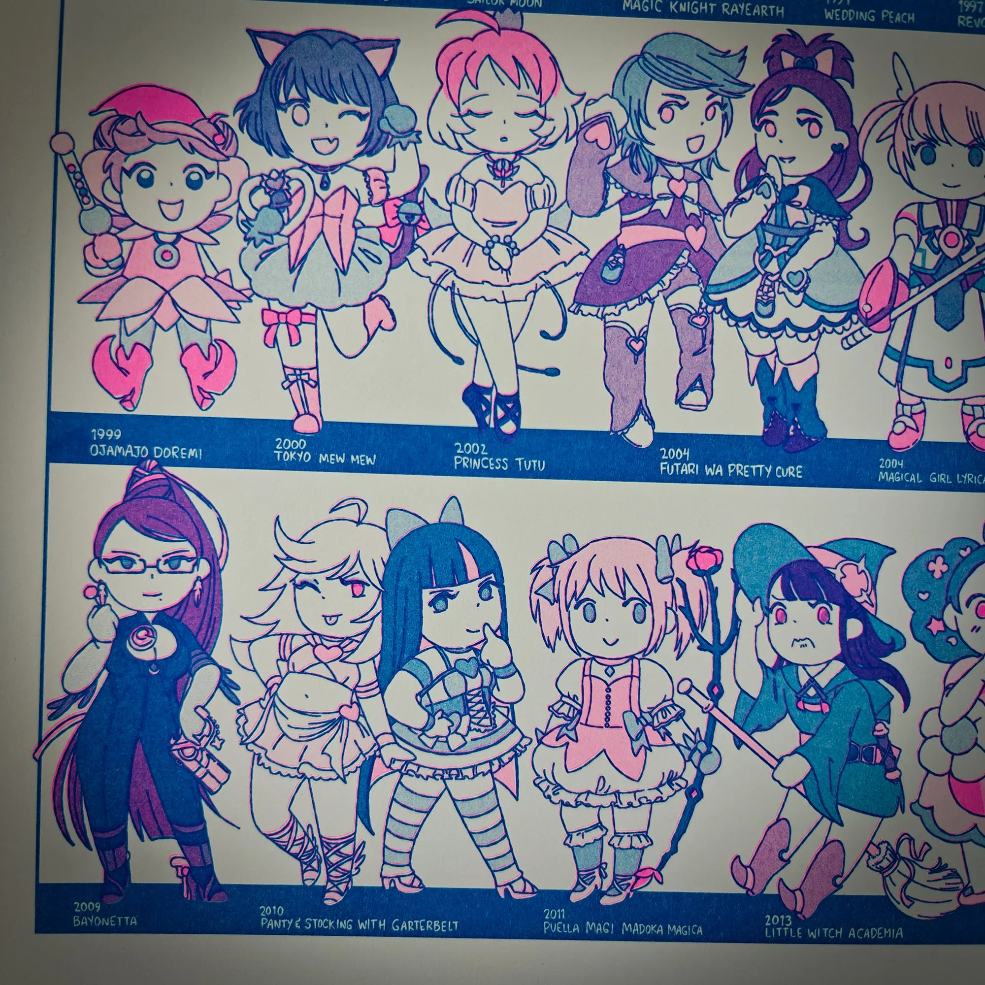 evolution of majokko & magical girls riso print — stinkytown