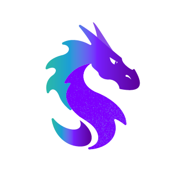 Stylized gradient dragon head logo in shades of blue and purple.