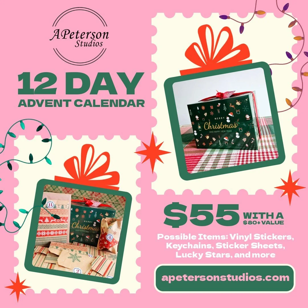 The 12 Day Advent Calendar is a delightful way to count down to the holidays, featuring a curated selection of surprises behind each door. Each day unveils a charming item, including colorful stickers that add a festive touch to everyday items, beaut