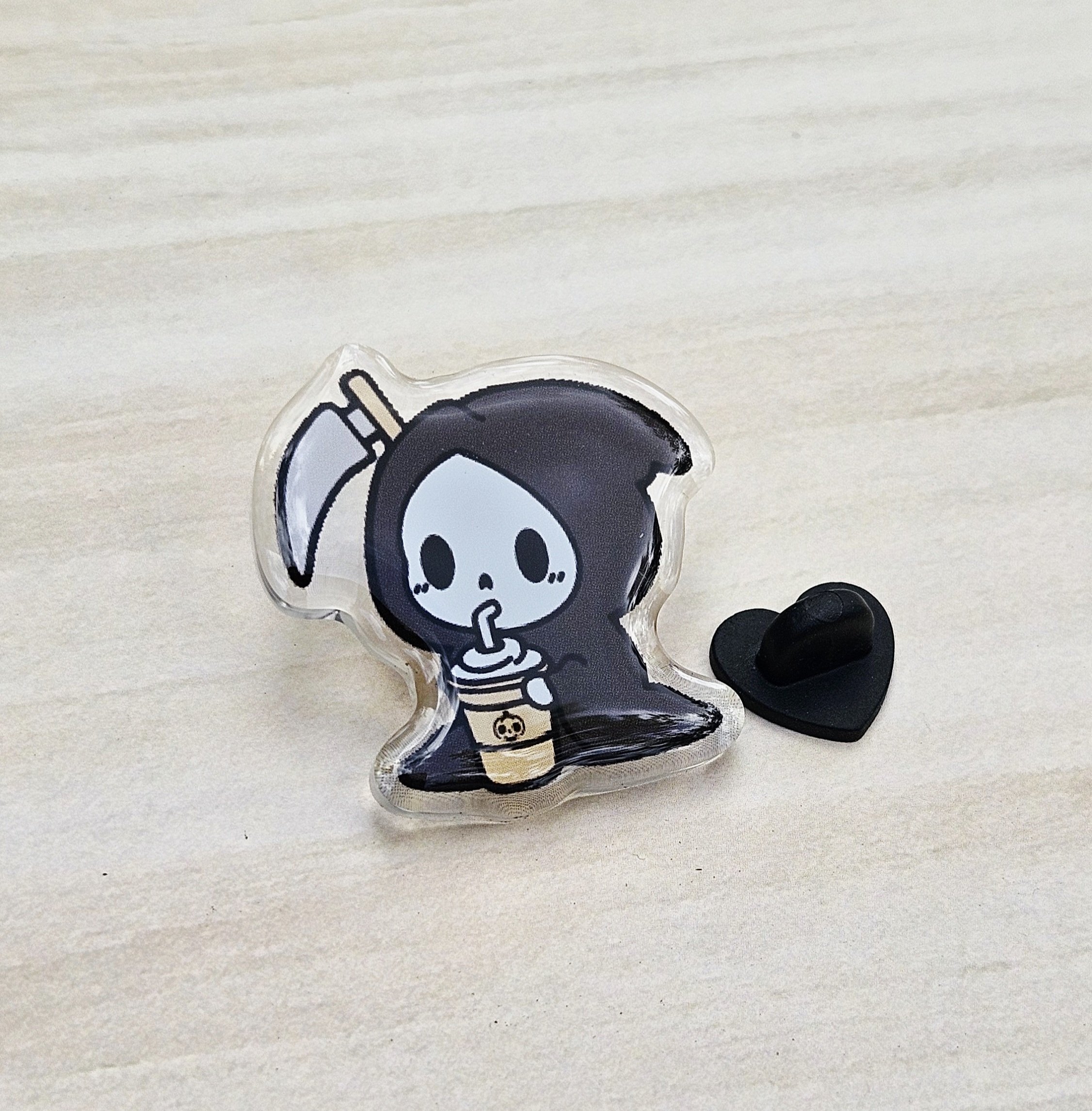 Grim Reaper Coffee Break Acrylic Pin