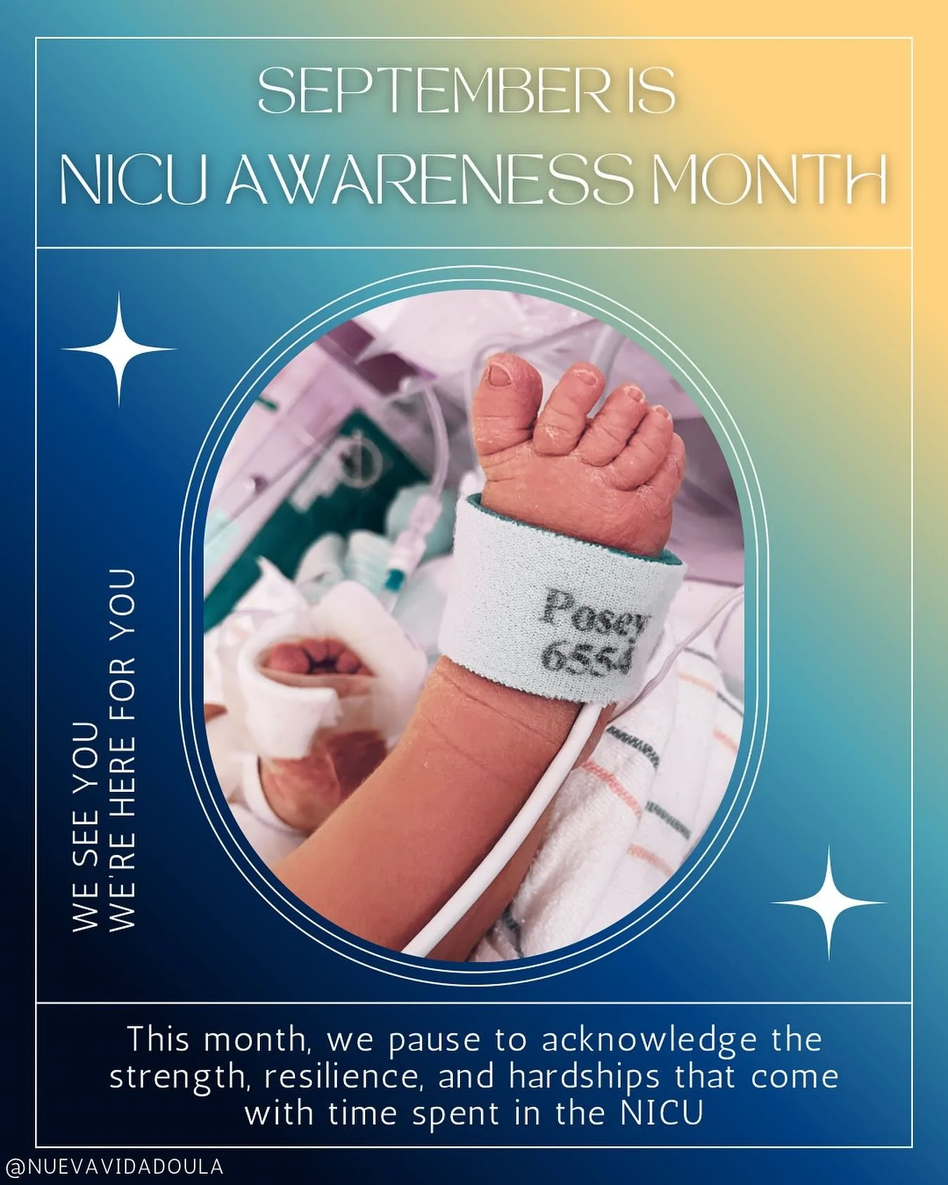 Time in the NICU comes with so many added challenges and heartaches, on top of the physical stresses of a postpartum body.
We acknowledge the strength it takes to get through those days. We see you, and we are here for you. 

#NuevaVidaDoula #NicuAwa