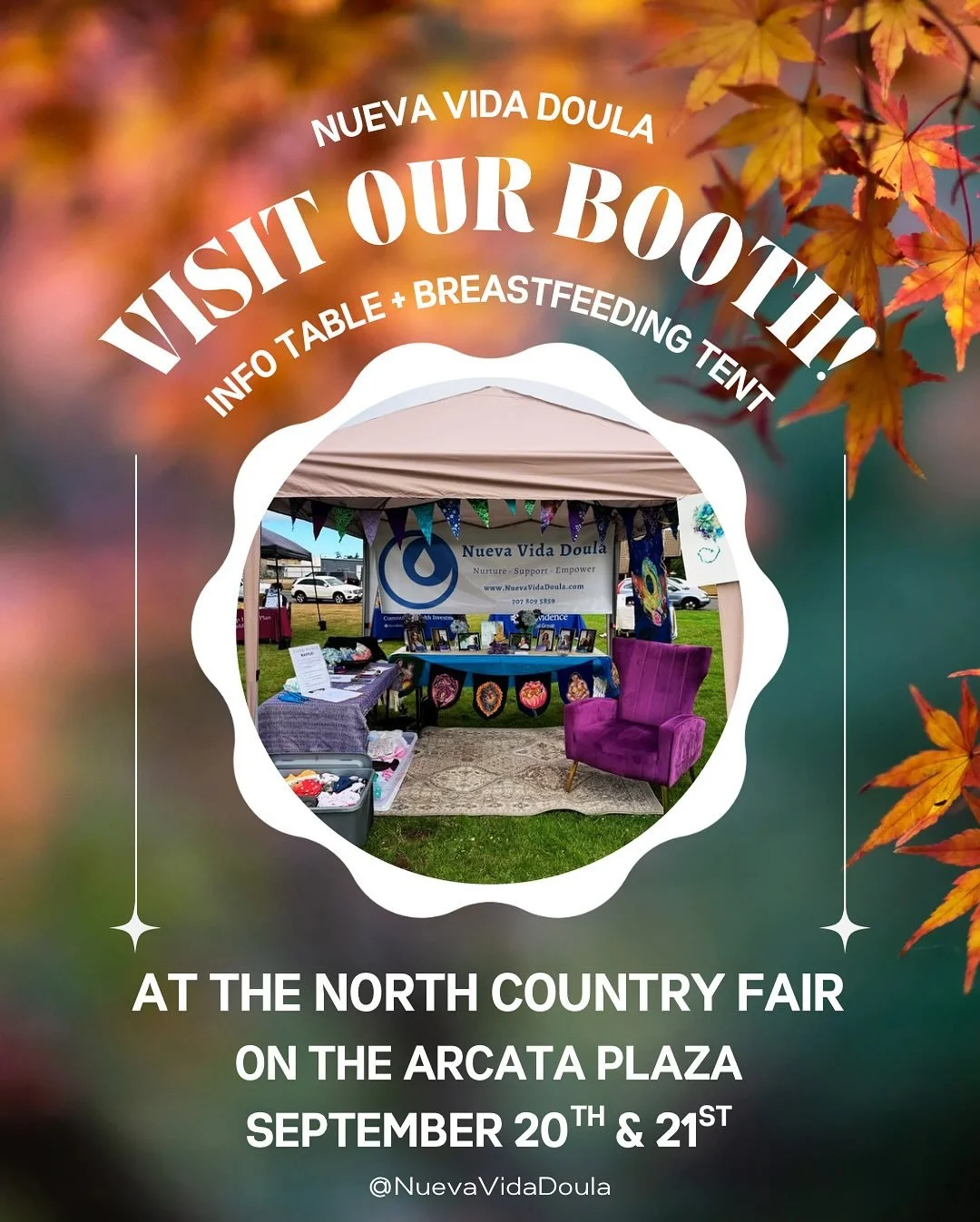 Come say hi at the North Country Fair! 🍂 
We have a breastfeeding/resting tent and a raffle! On the grass across from Brio, right next to the Kid Zone ✨ 

Looking forward to seeing you!
#NuevaVidaDoula #NorthCountrFair #Humboldt #Pregnancy #Birth