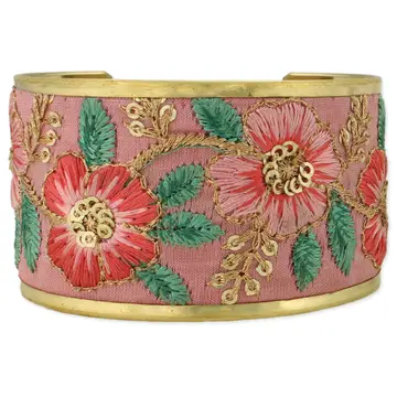 Floral Embroidered Brass Cuff