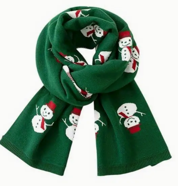 Snowman Holiday Scarf- Green