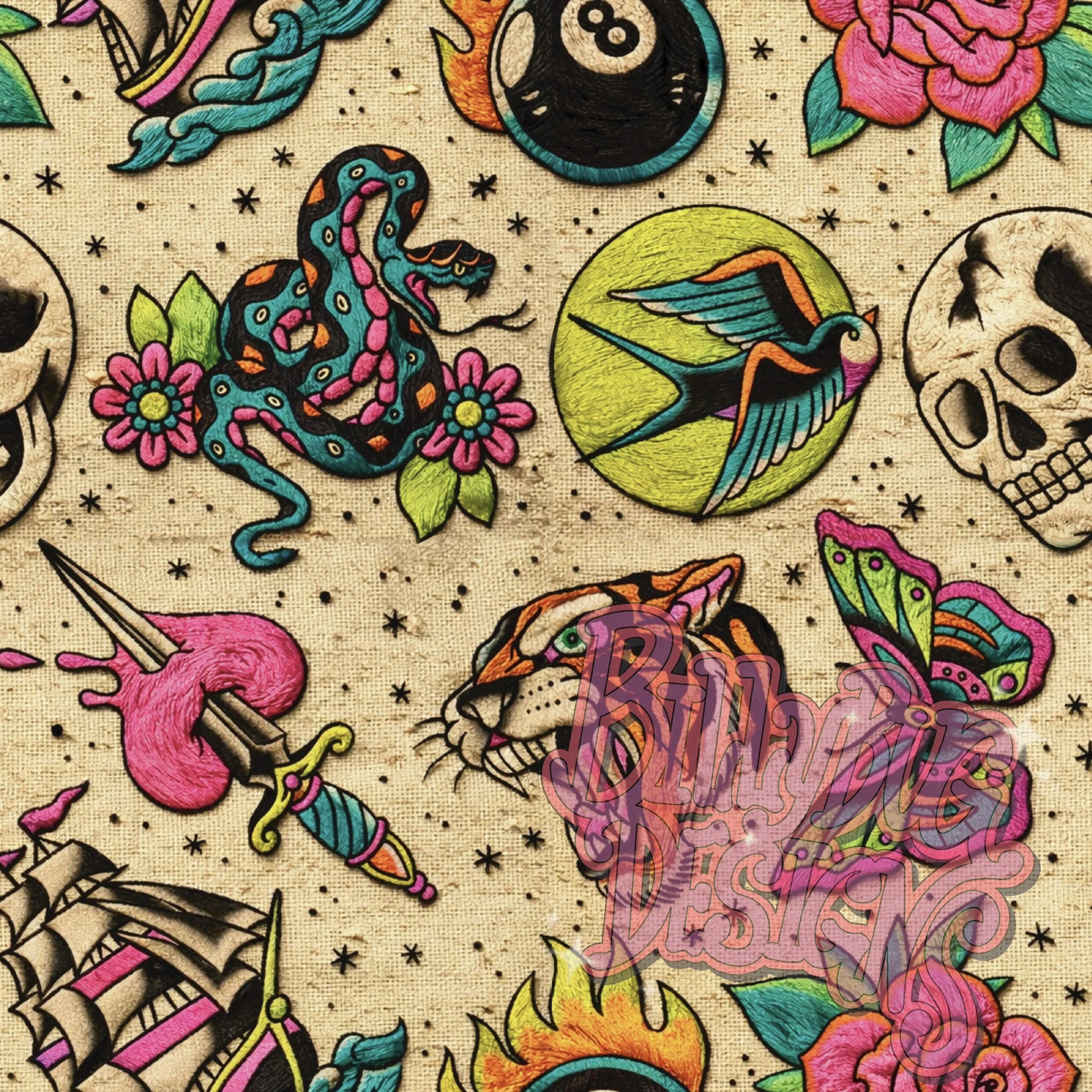 Trad tattoo embroidery