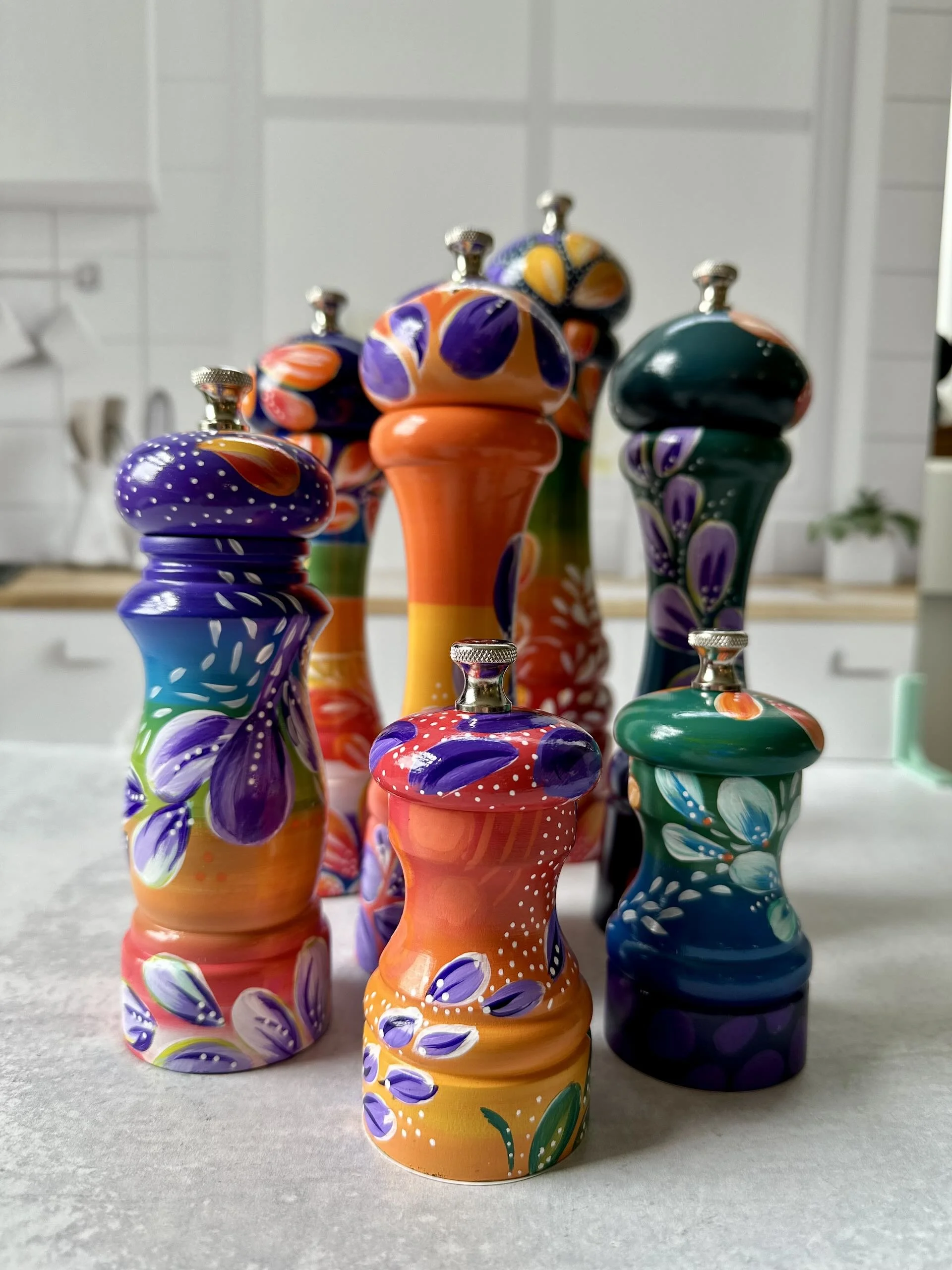 hand painted salt and pepper grinderes