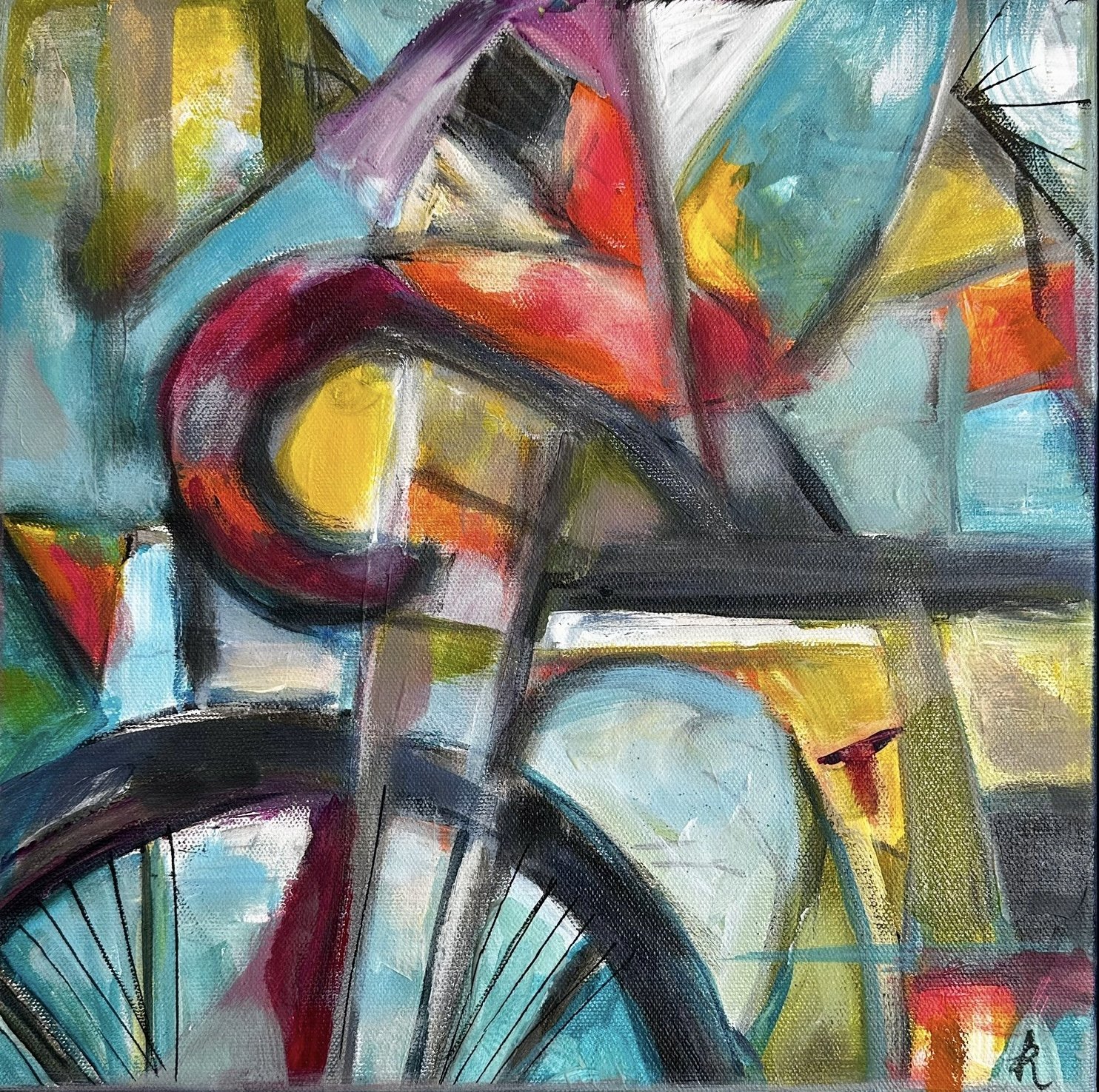 Abstract cycling painting, abstract expressionism, original unframed