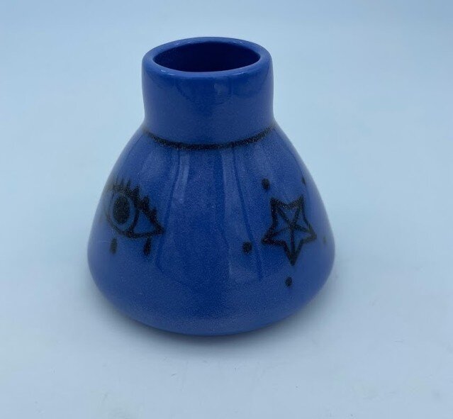 Blue Porcelain mini vase by Karie.⁠
⁠
#kawaiivase⁠
#vase⁠
#minipottery⁠
#potterywheel⁠
#wheelthrown⁠
 #creativityeveryday ⁠
#creativeclay.studio ⁠