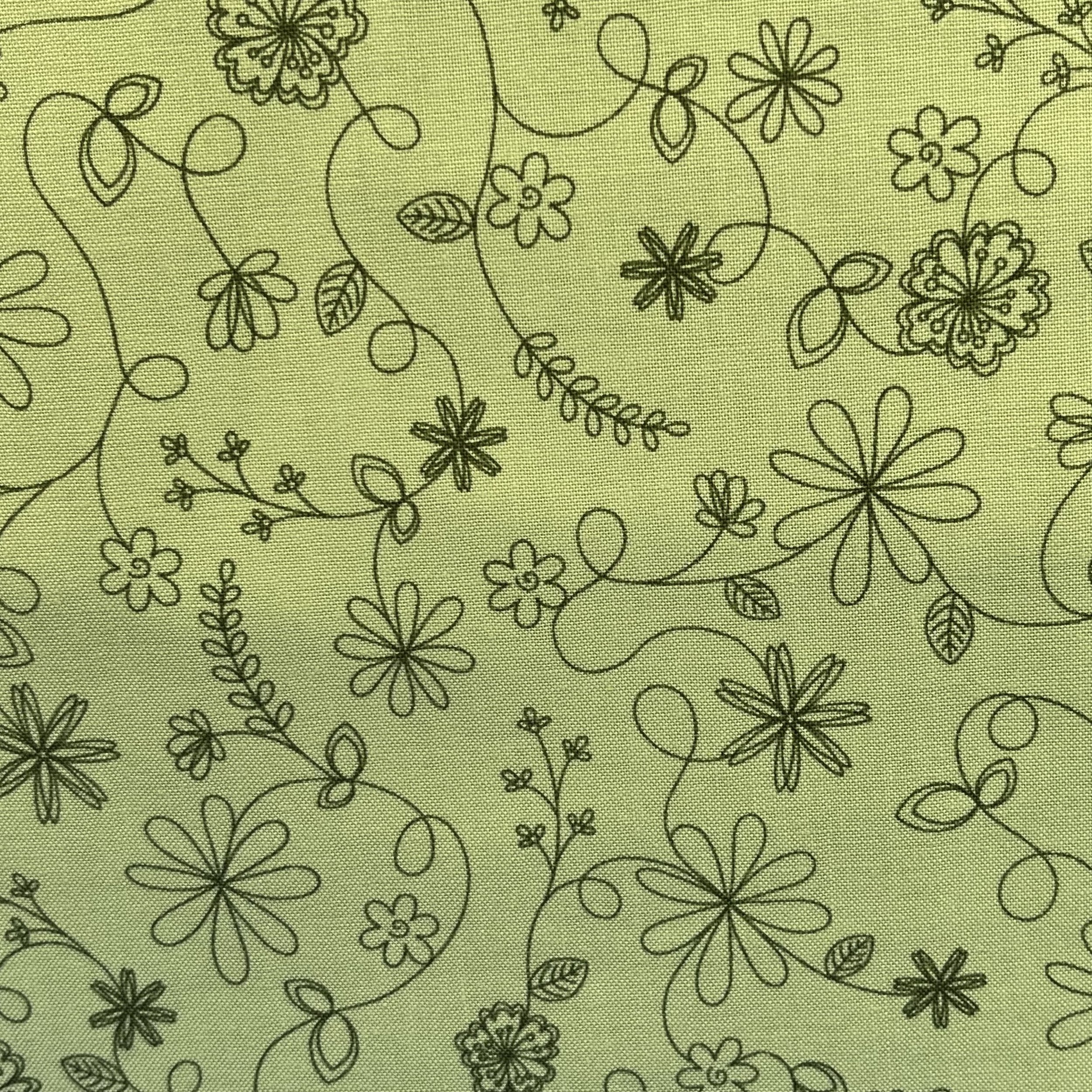 Kimberbell New Refreshed Basic Fabric Green with Darker Green Doodle Print