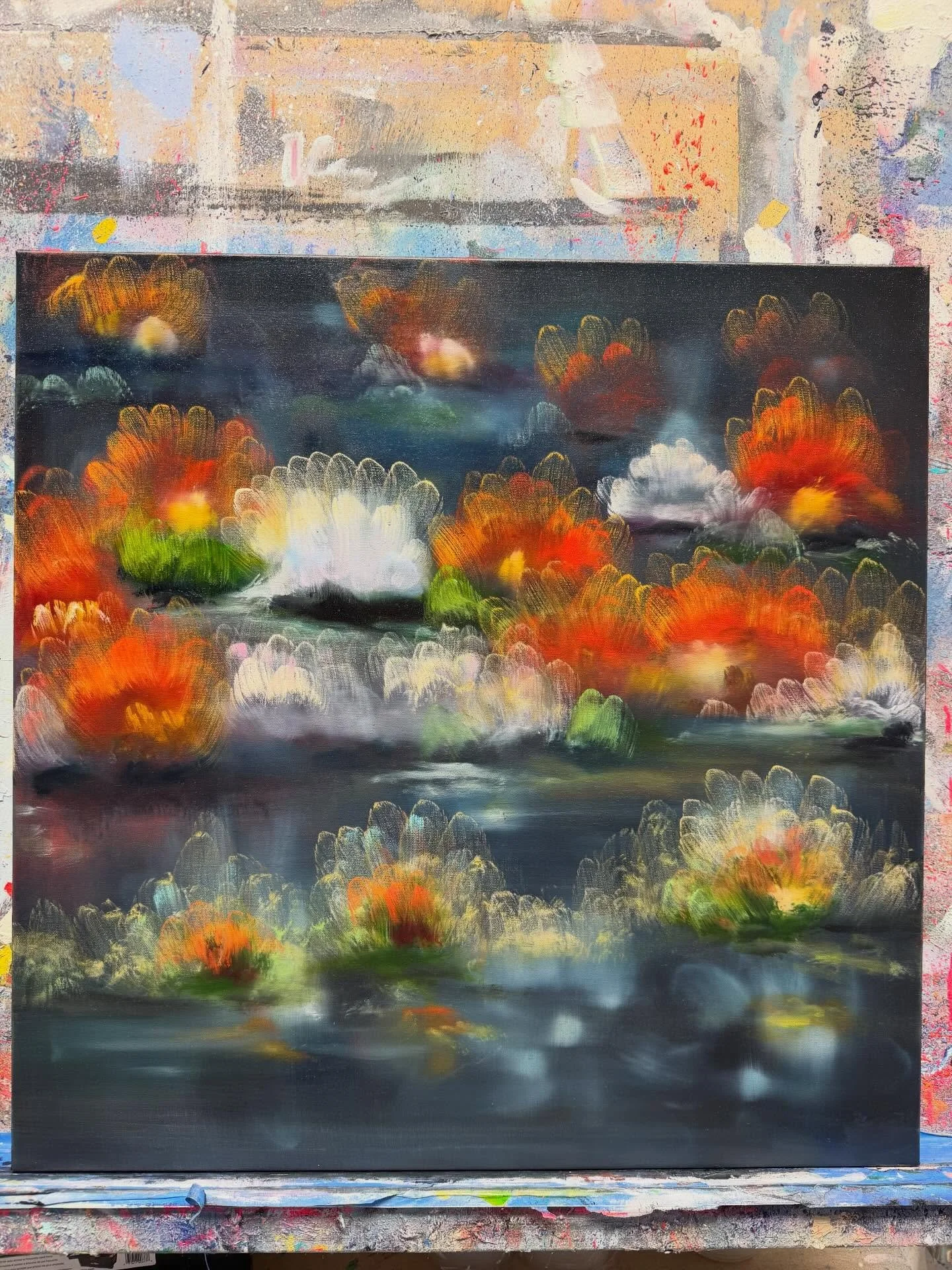 In these new flower paintings, I don&rsquo;t really look at them as flowers in the traditional sense of what they physically represent. These become colorful gestures. They&rsquo;re recognizable because the forms are universal, but they&rsquo;re not 