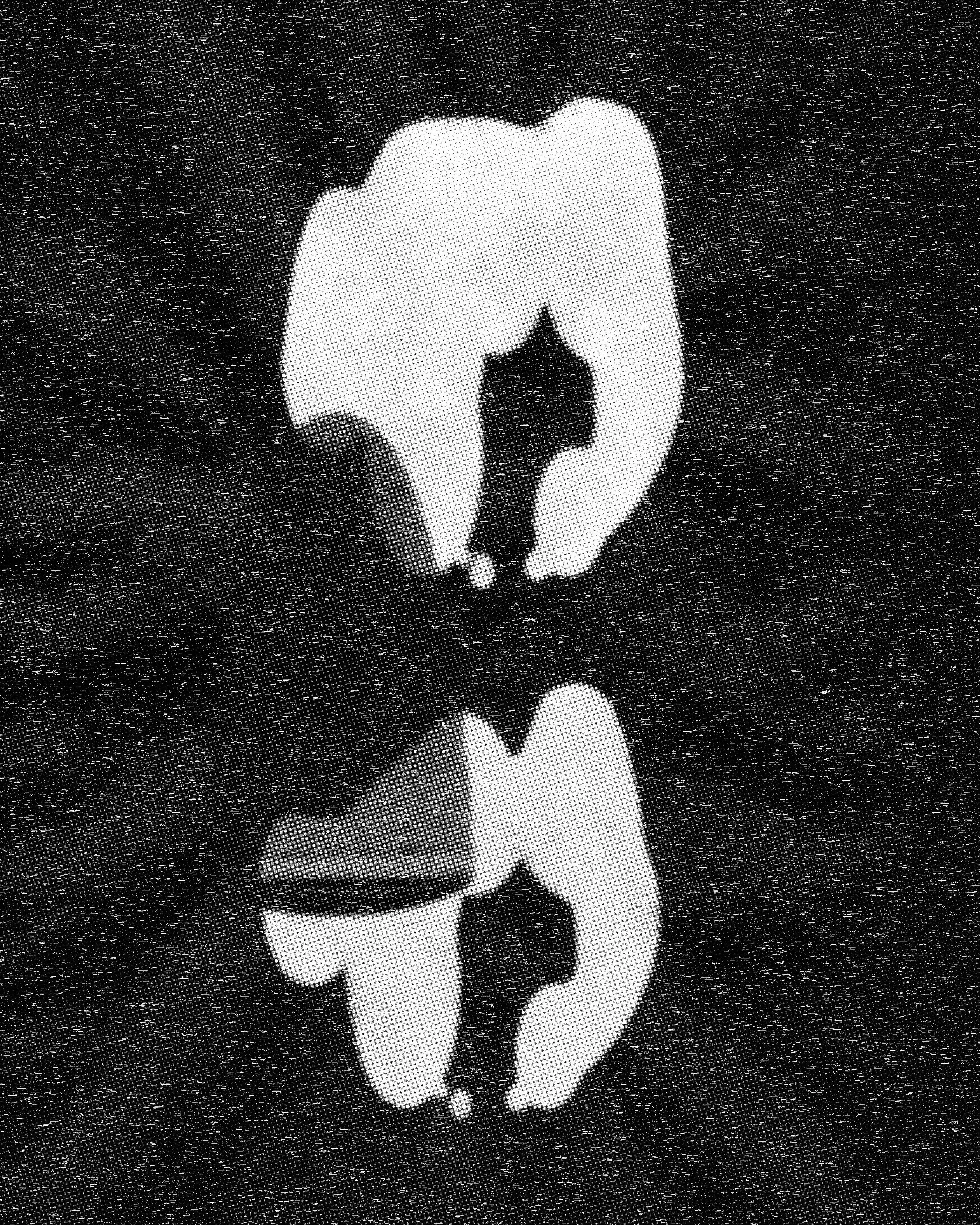 Silhouette of a person walking on a reflective surface, with a large white shape in the background and a reflection below, creating an artistic and abstract scene.