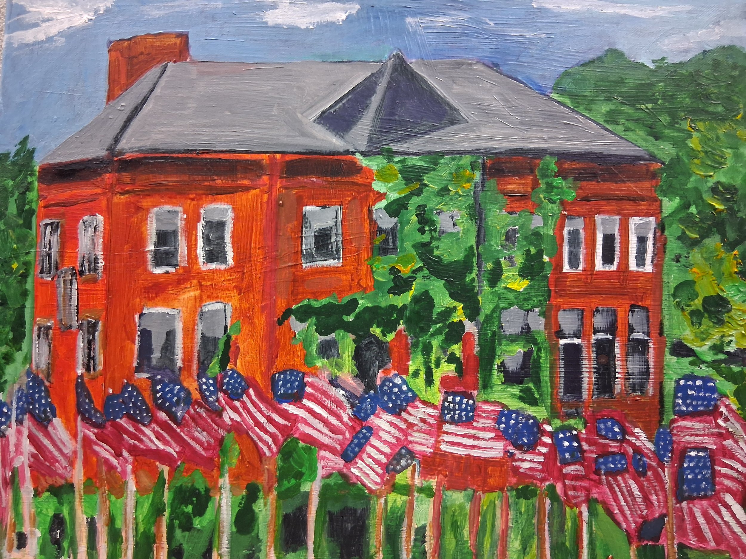 The Old School House with Flags - Beautiful Coxsackie Series
