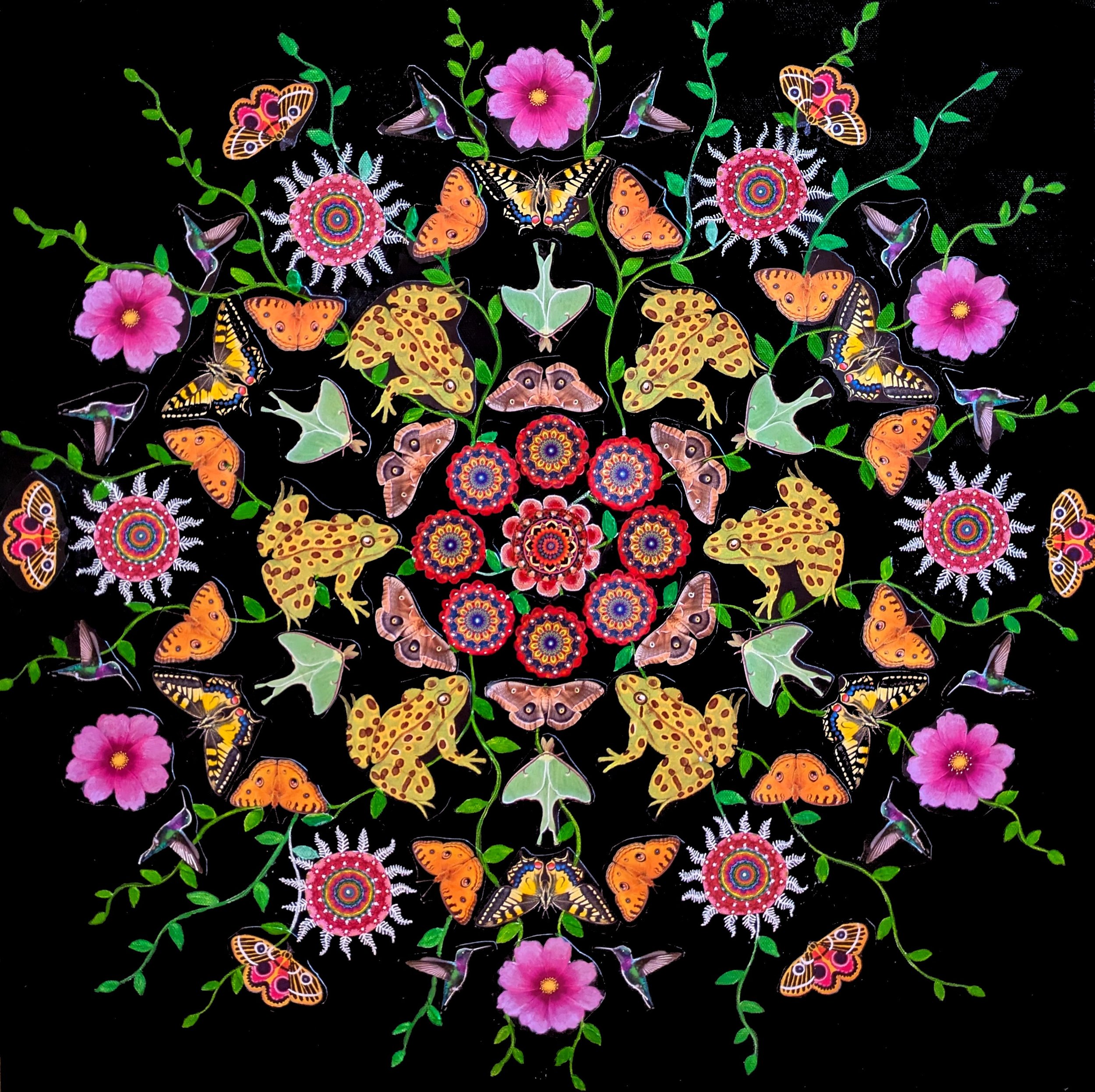 "Convergence", 20" x 20", Acrylic and collage on gallery-wrapped canvas.  Available in shop.   