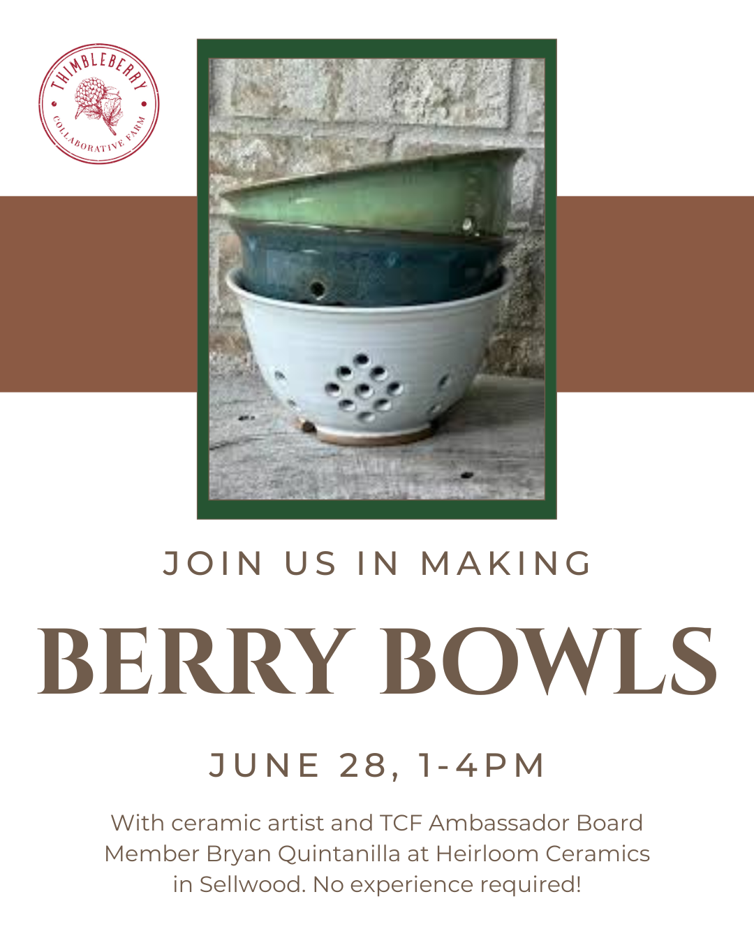 Thimbleberry CHARITY Workshop: Berry Bowls (Sunday June 28th 1-4pm) - $75