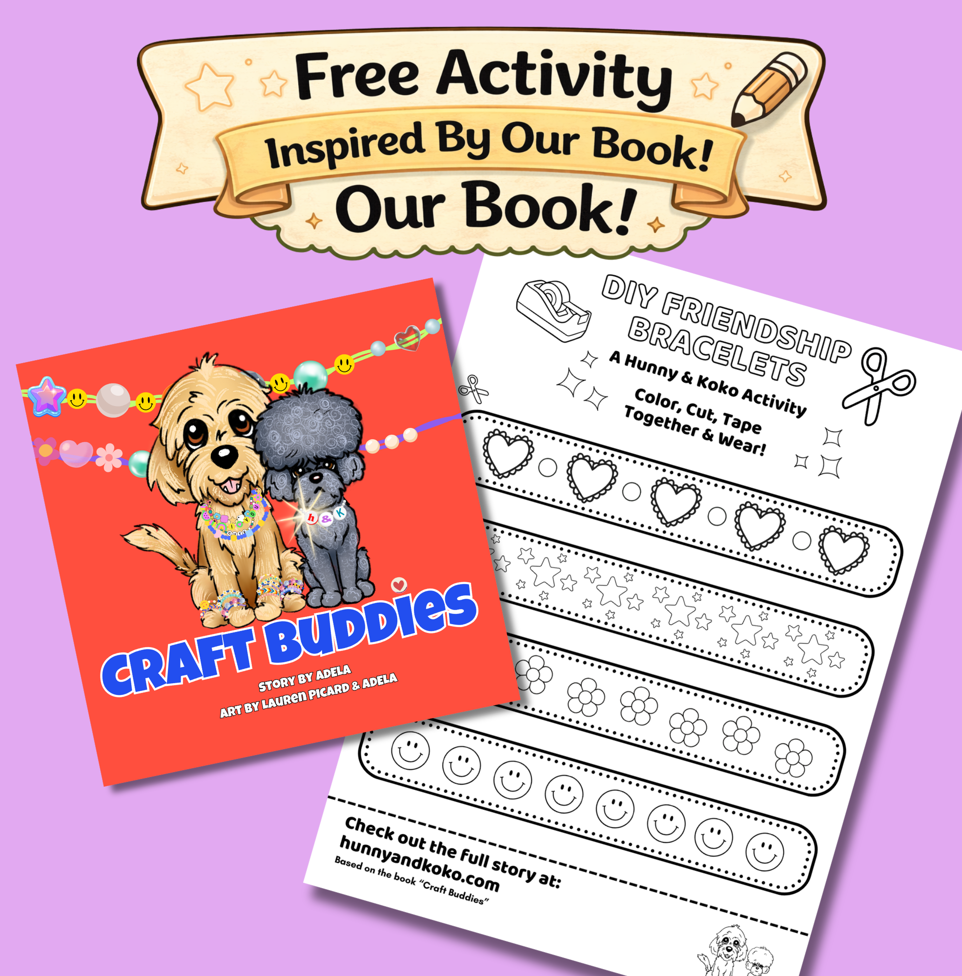DIY friendship bracelet pattern worksheet for kids from Hunny and Koko's Craft Buddies book.