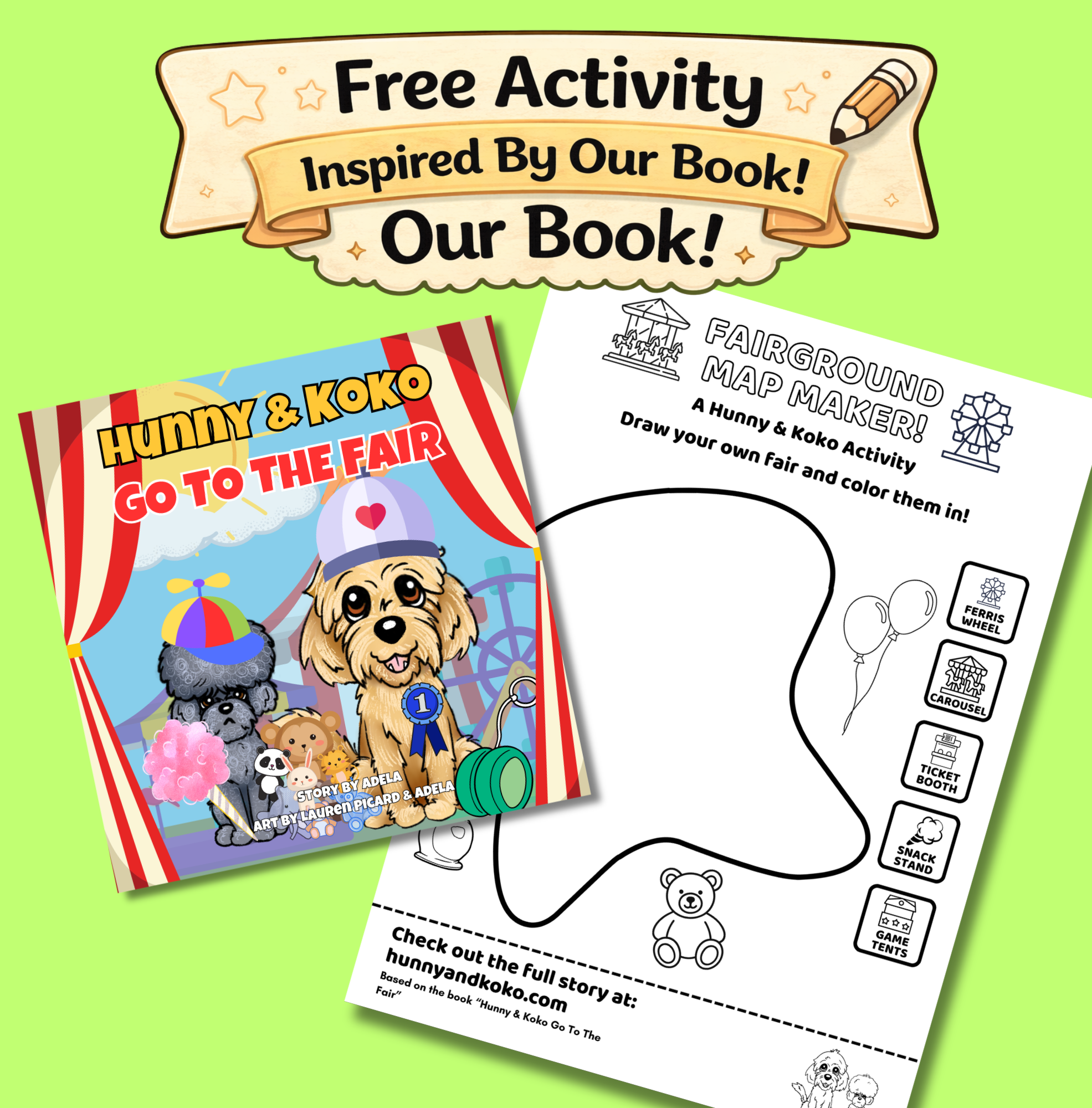 Fairground map drawing activity for kids from Hunny and Koko's Go to the Fair book.