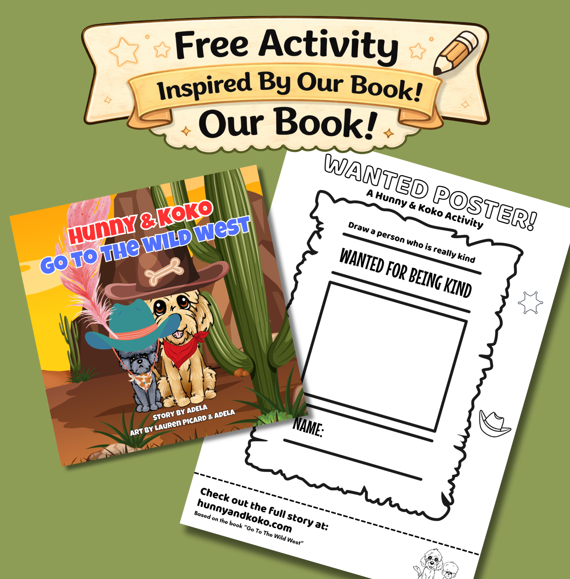 Wild west wanted poster drawing activity for kids from Hunny and Koko's Go to the Wild West book.