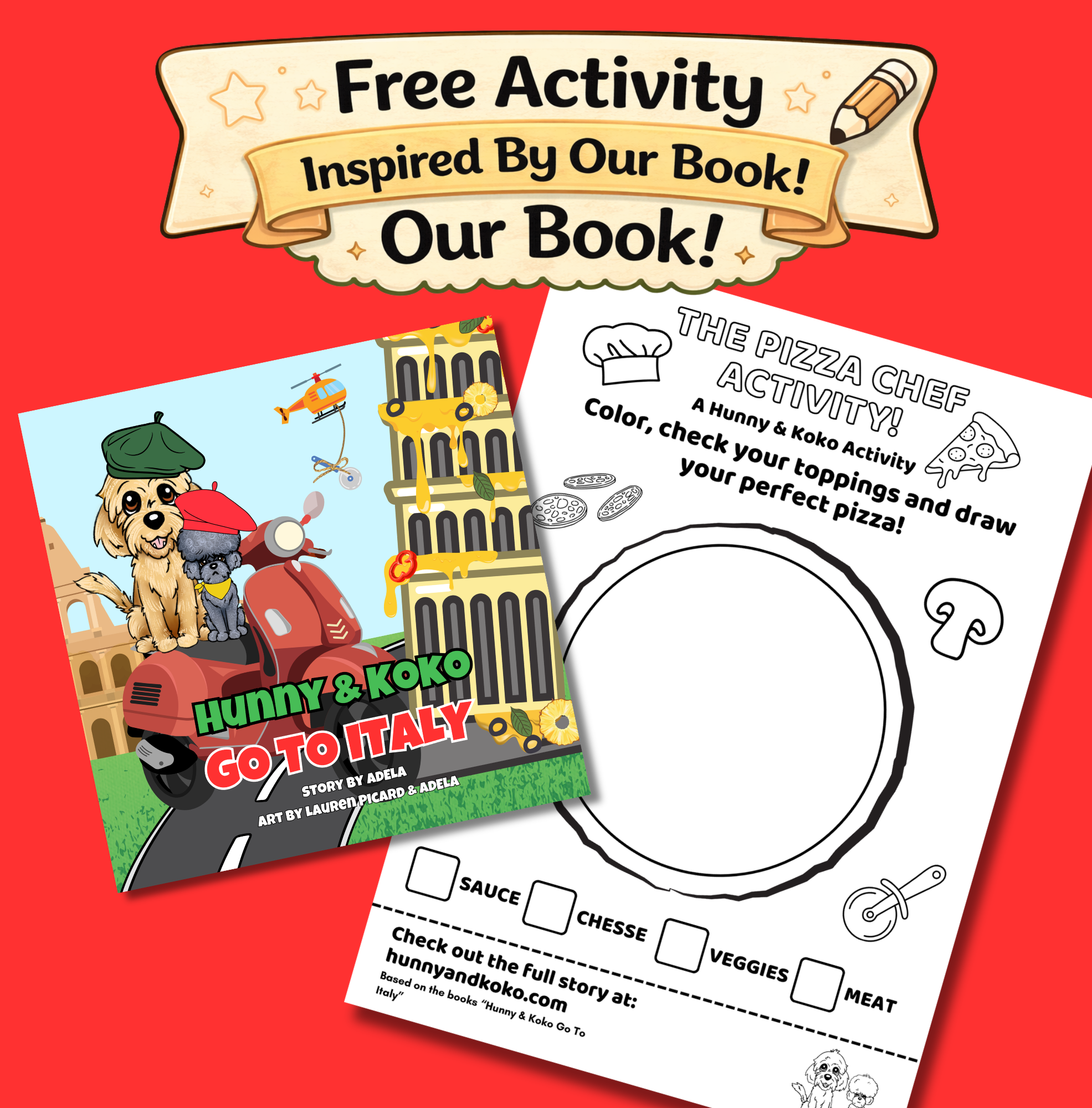 Build a pizza drawing and counting worksheet for kids from Hunny and Koko's Go to Italy book.