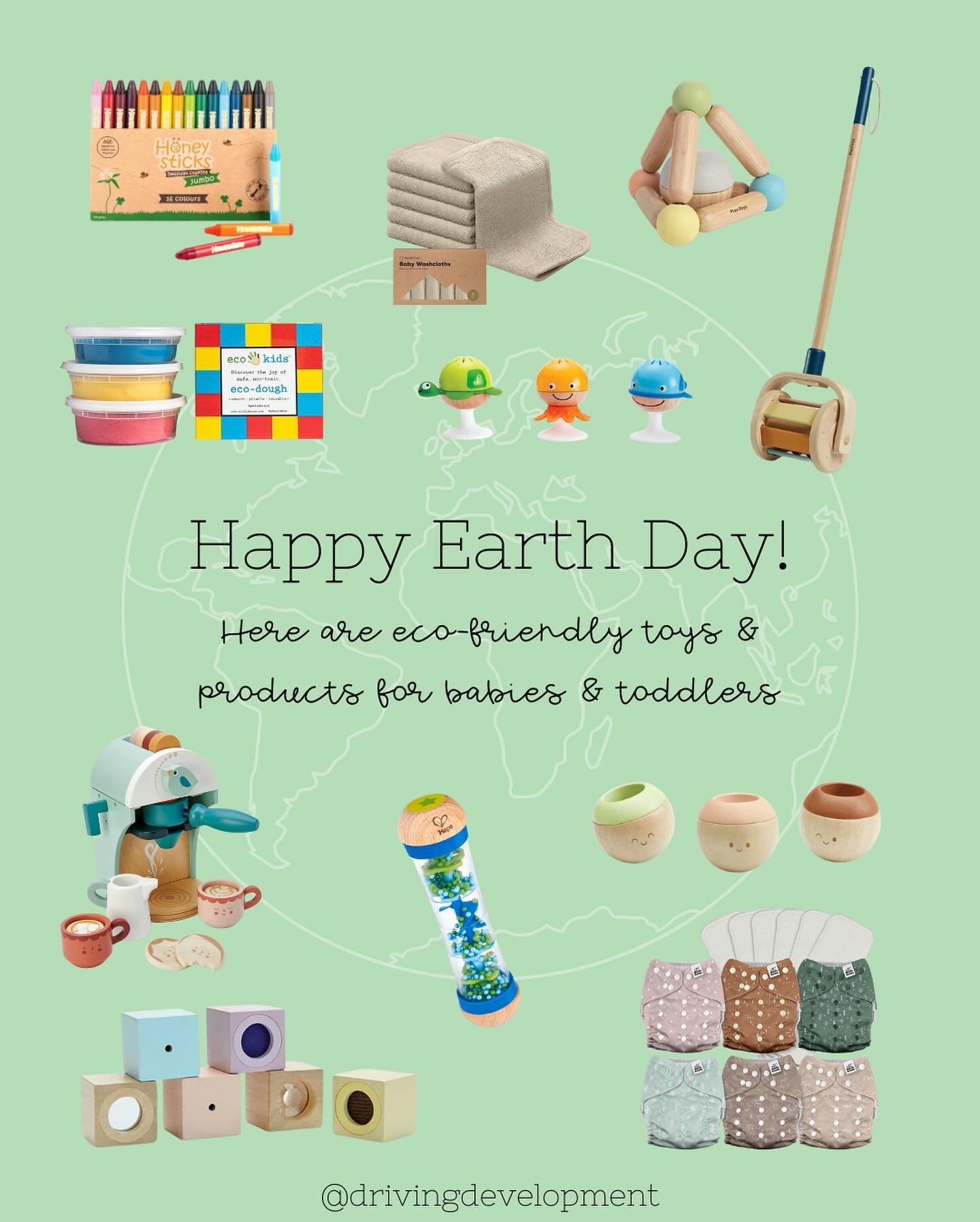 Happy Earth Day! 🌍🌱 Celebrate Earth Day every day with some of our favorite earth-friendly toys and products for babies &amp; toddlers! 

Here are some other ways to reduce, reuse and recycle:
-Set up a local toy exchange twice a year and rotate to