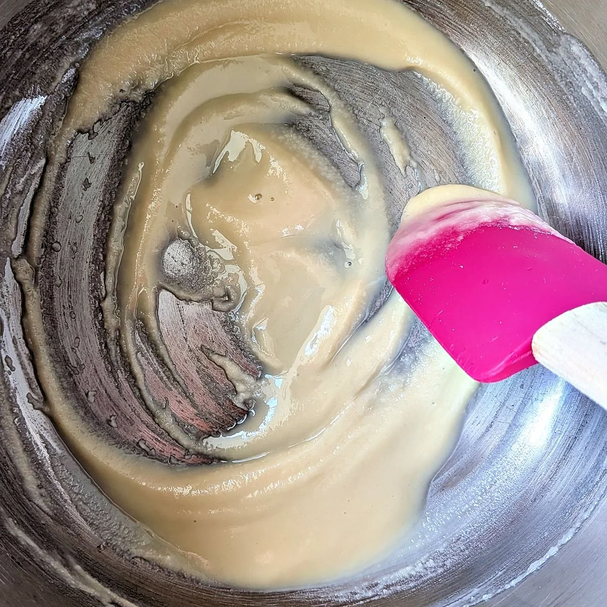 Finished white roux before adding warm milk to make a mornay sauce base
