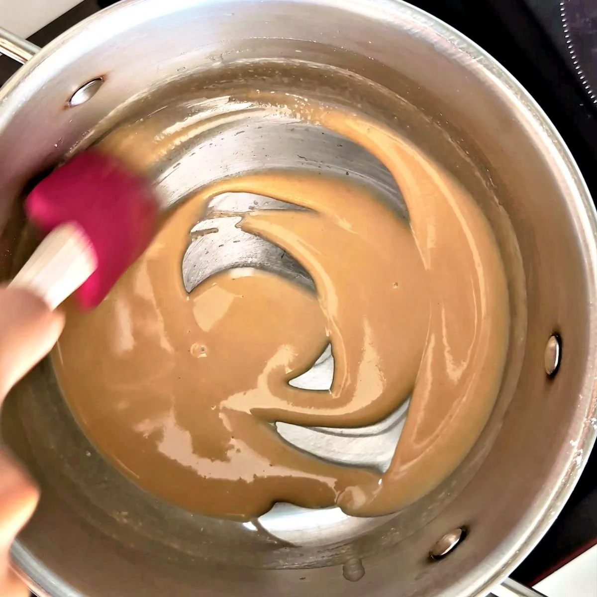 Finished blond roux cooked until smooth and ready for chicken stock
